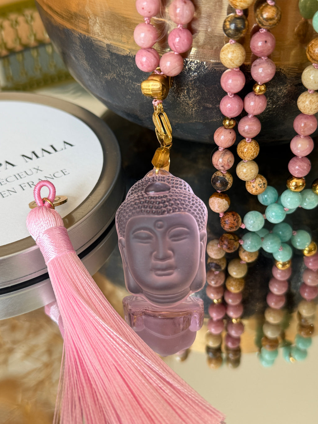 Mala n°113 - Avancer sereinement - Amazonite du Pérou, Jaspe paysage et Rhodonite