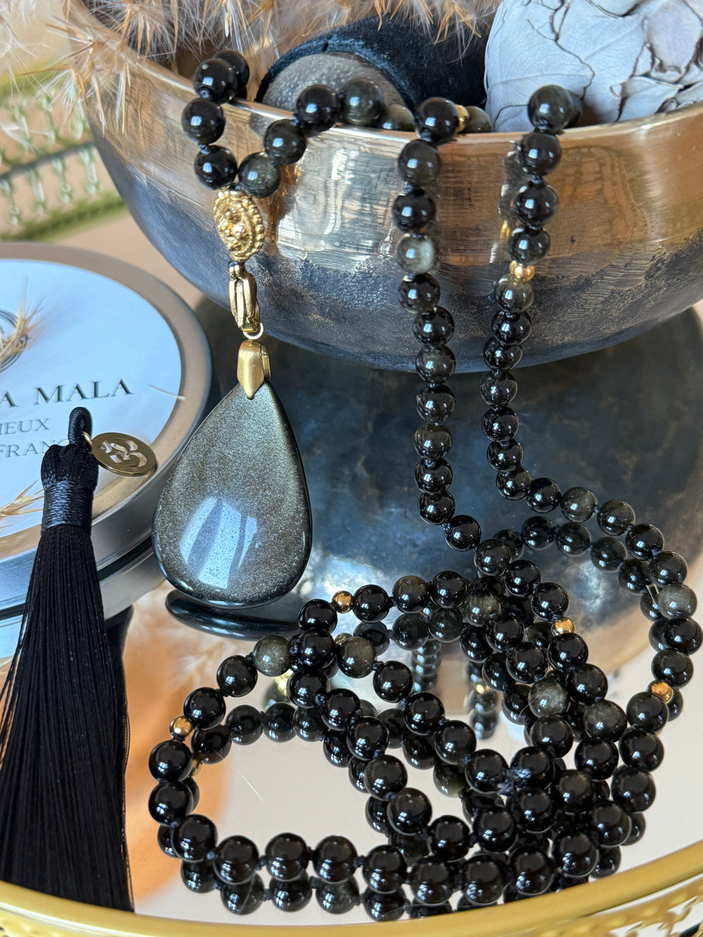 Mala en Obsidienne dorée (grade 7A) - Protection et Force vitale