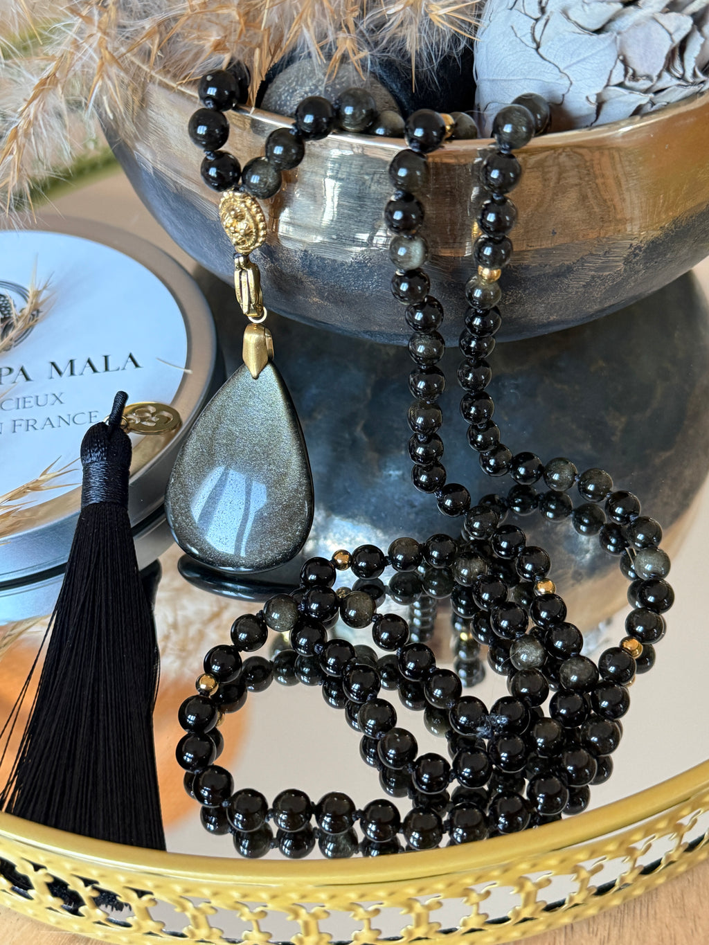 Mala en Obsidienne dorée (grade 7A) - Protection et Force vitale