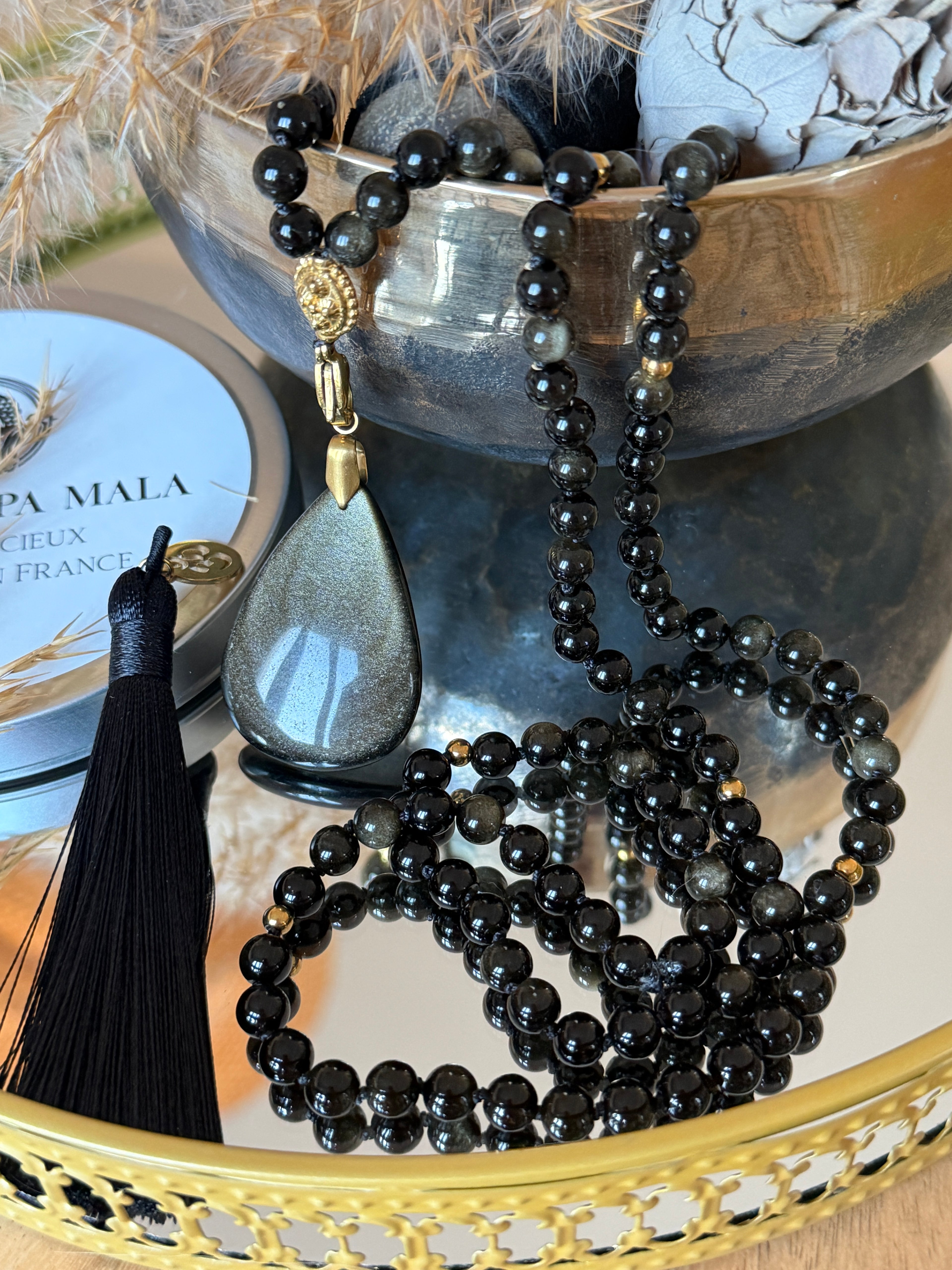 Mala en Obsidienne dorée (grade 7A) - Protection et Force vitale