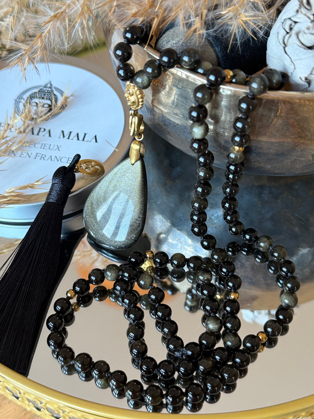 Mala en Obsidienne dorée (grade 7A) - Protection et Force vitale
