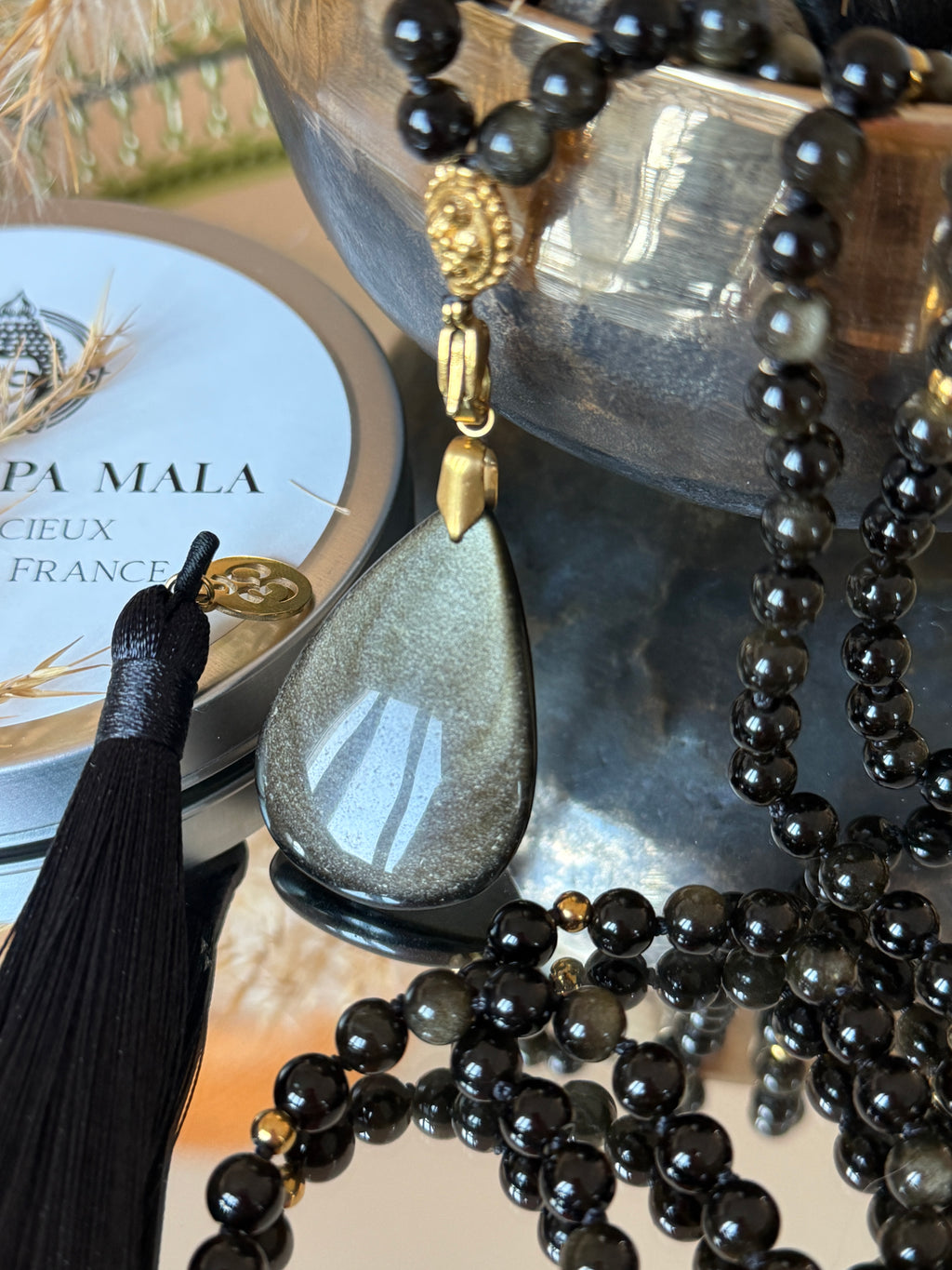 Mala en Obsidienne dorée (grade 7A) - Protection et Force vitale
