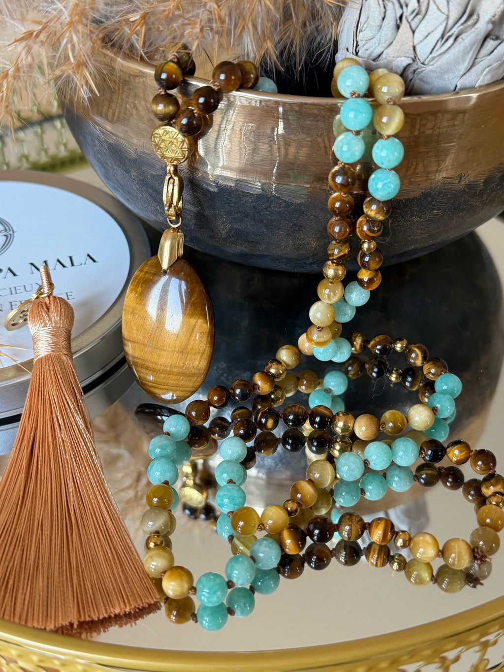 Mala n°116 - (Se) faire confiance - Amazonite du Pérou, Oeil de tigre et Oeil de tigre doré