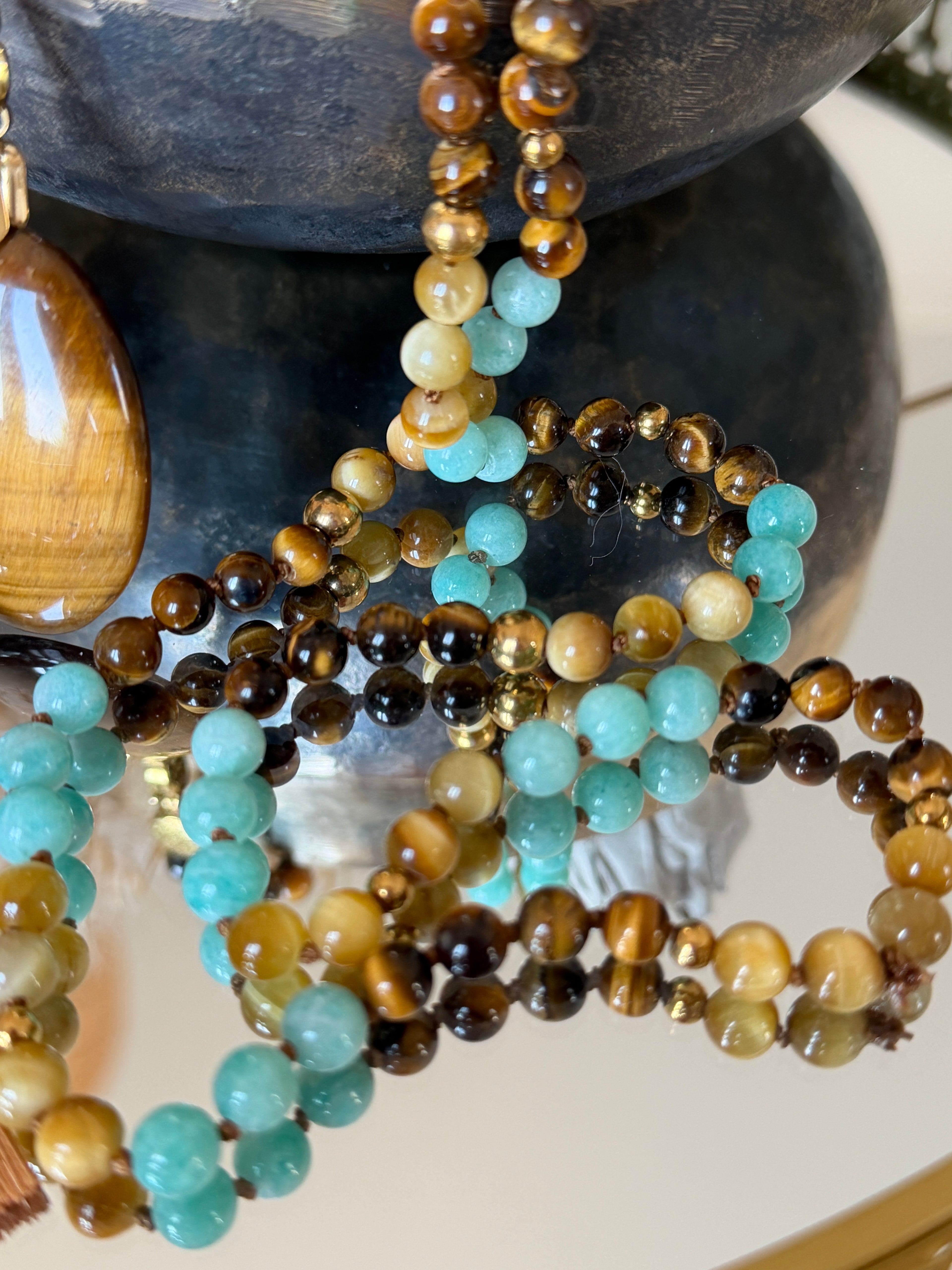Mala n°116 - (Se) faire confiance - Amazonite du Pérou, Oeil de tigre et Oeil de tigre doré
