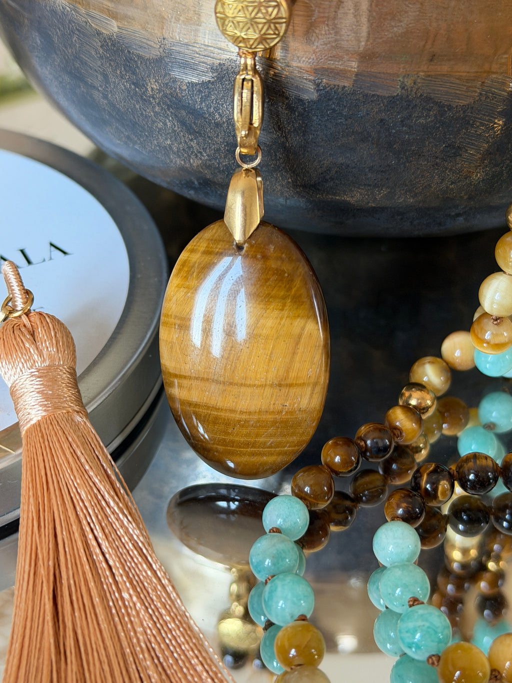Mala n°116 - (Se) faire confiance - Amazonite du Pérou, Oeil de tigre et Oeil de tigre doré