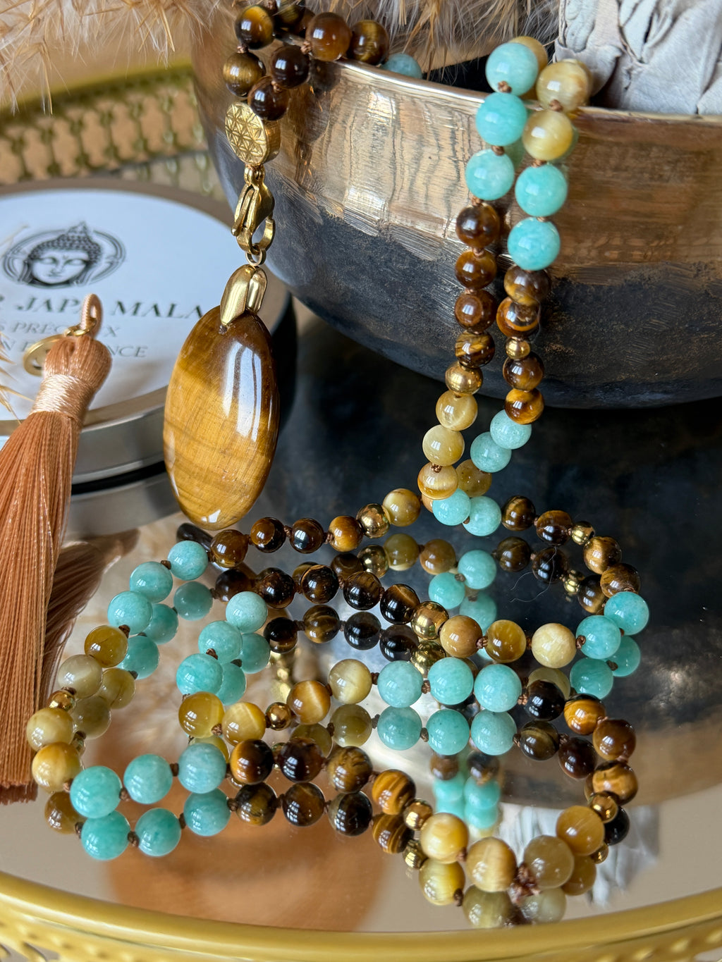 Mala n°116 - (Se) faire confiance - Amazonite du Pérou, Oeil de tigre et Oeil de tigre doré