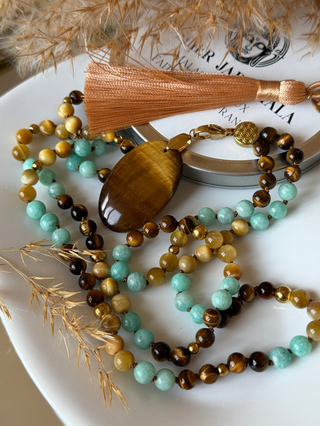 Mala n°116 - (Se) faire confiance - Amazonite du Pérou, Oeil de tigre et Oeil de tigre doré