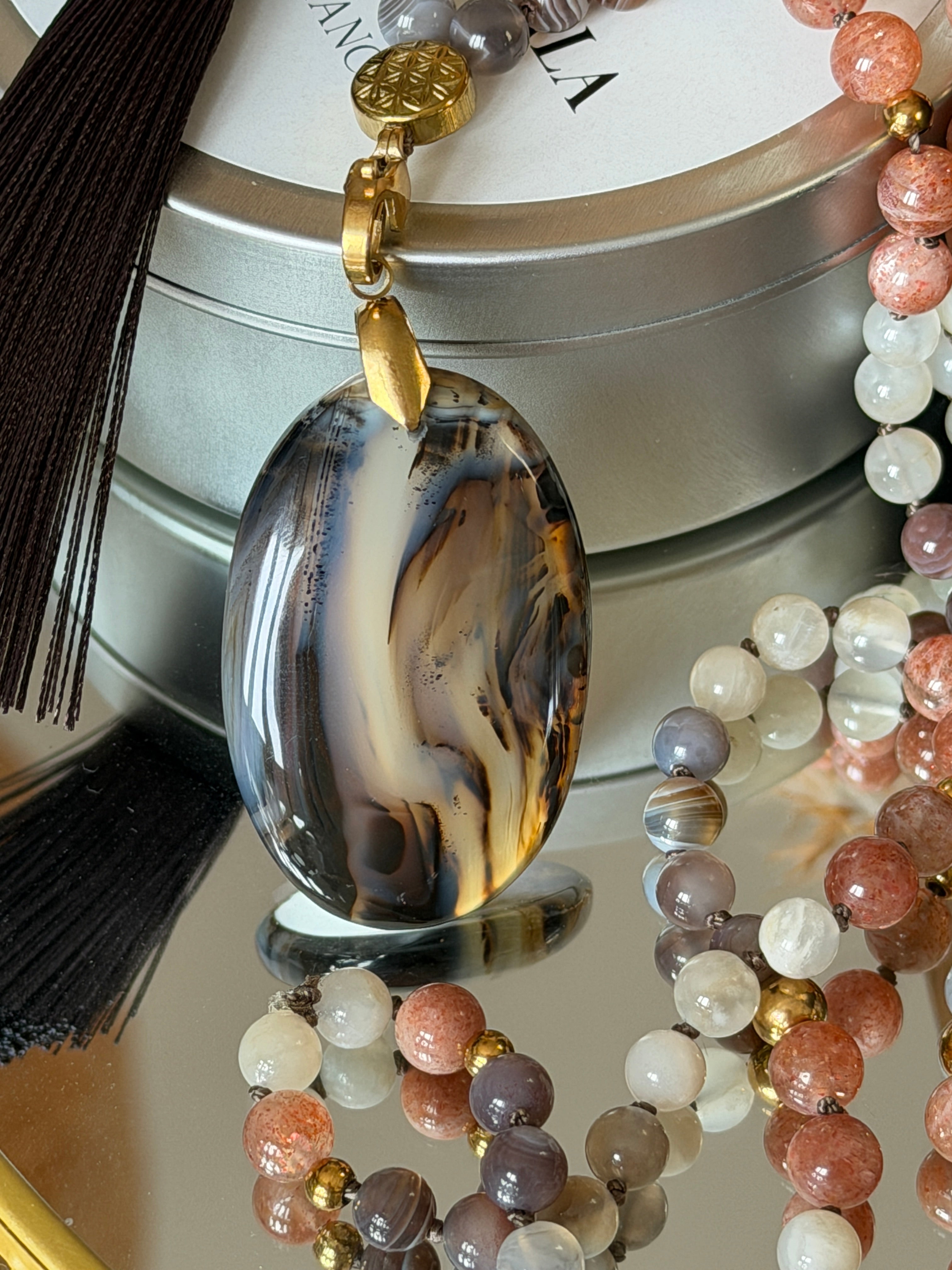 Mala n°120 - Nouveau souffle - Pierre de soleil, Pierre de lune et Agate du Botswana