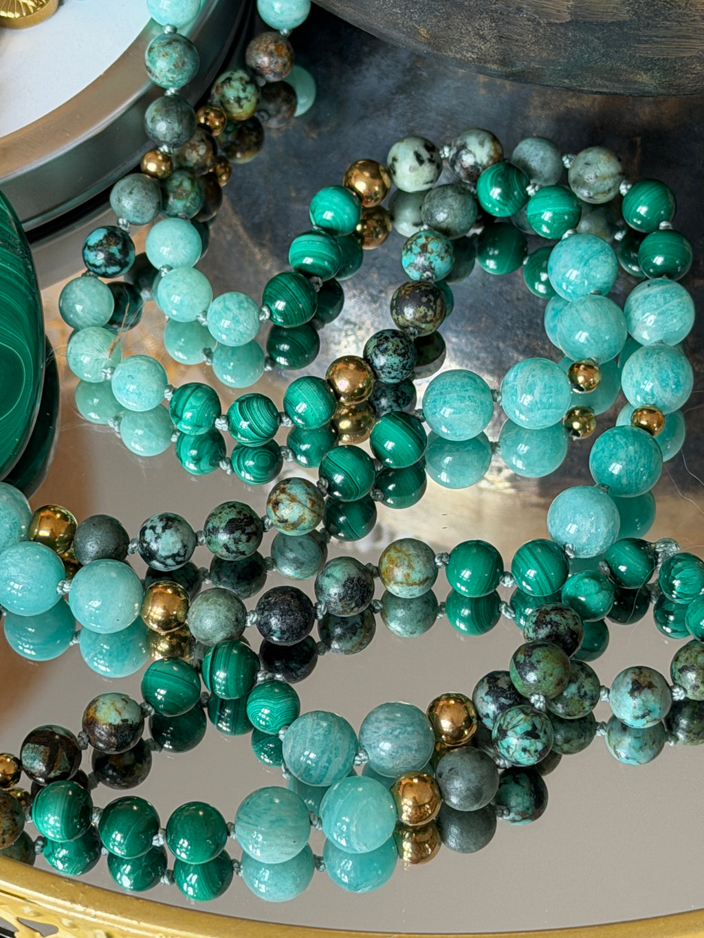 Mala n°108 - (Re)lâcher la pression mentale - Malachite, Amazonite du Pérou et Turquoise d'Afrique