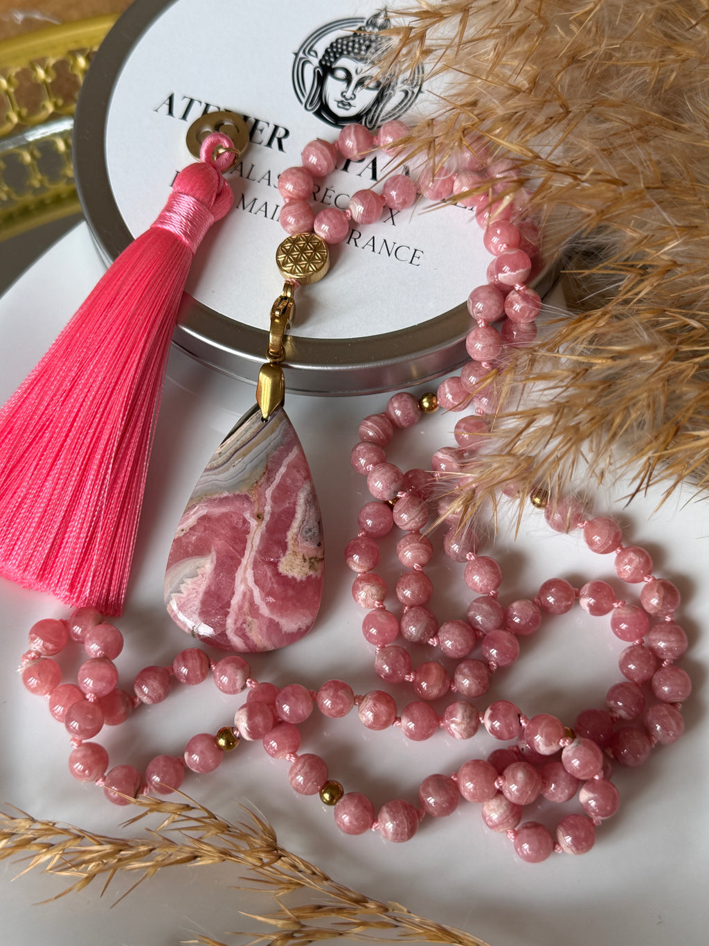 Mala précieux en Rhodochrosite (grade 5A) - Guérison émotionnelle profonde