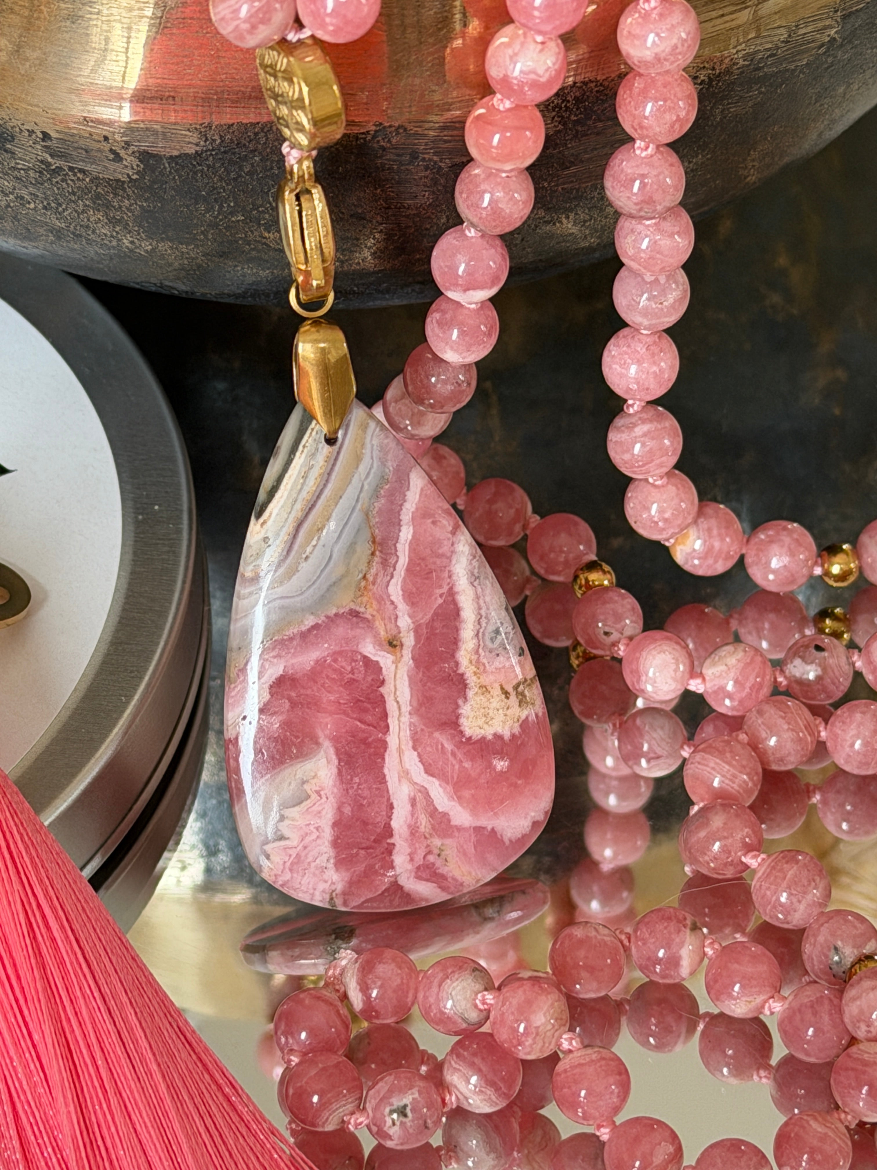 Mala précieux en Rhodochrosite (grade 5A) - Guérison émotionnelle profonde