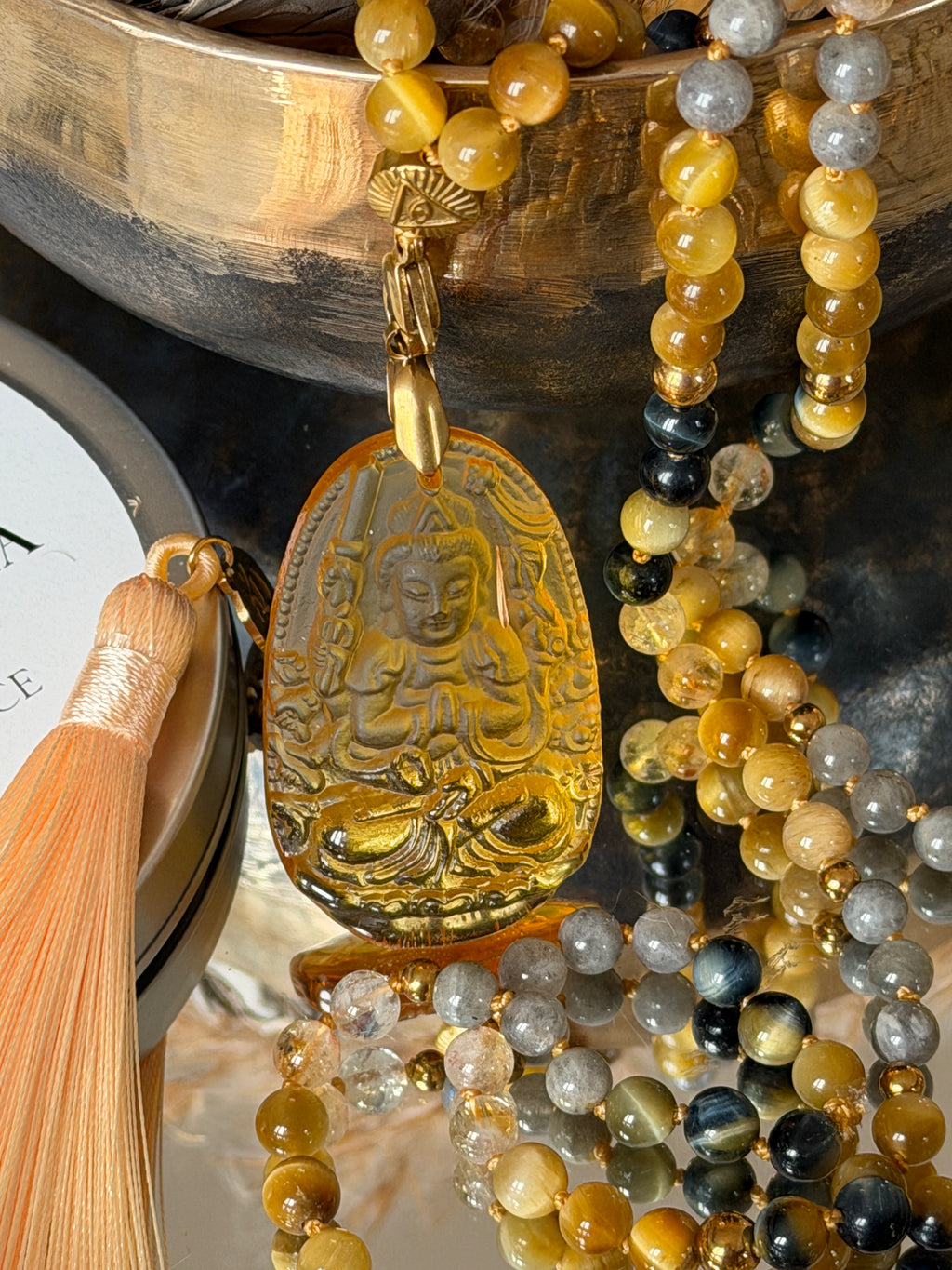 Mala n°114 - Oser rayonner - Oeil de tigre gris, Citrine, Labradorite et Oeil de tigre doré