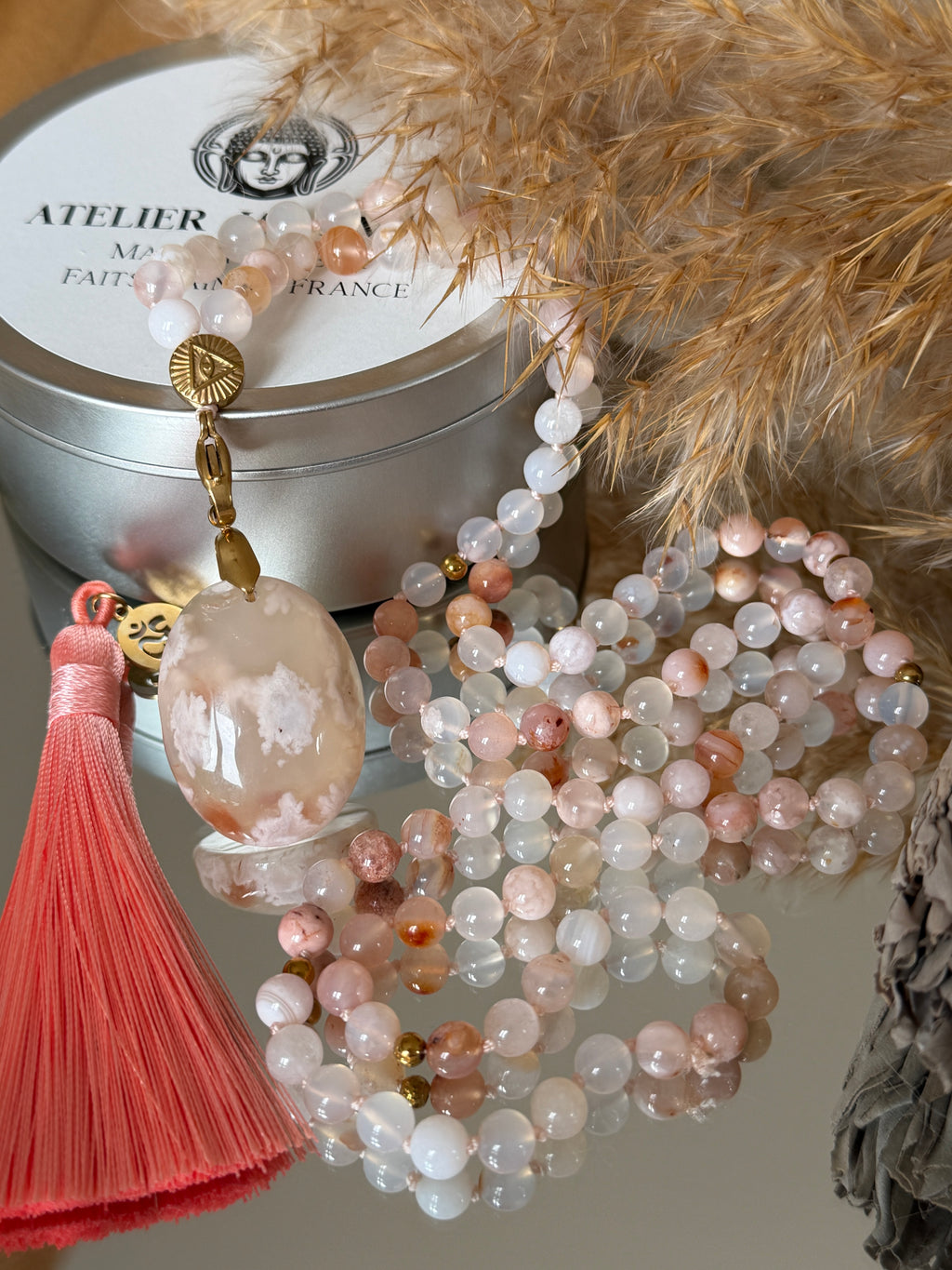 Mala en Agate fleur de cerisier - Soutien émotionnel