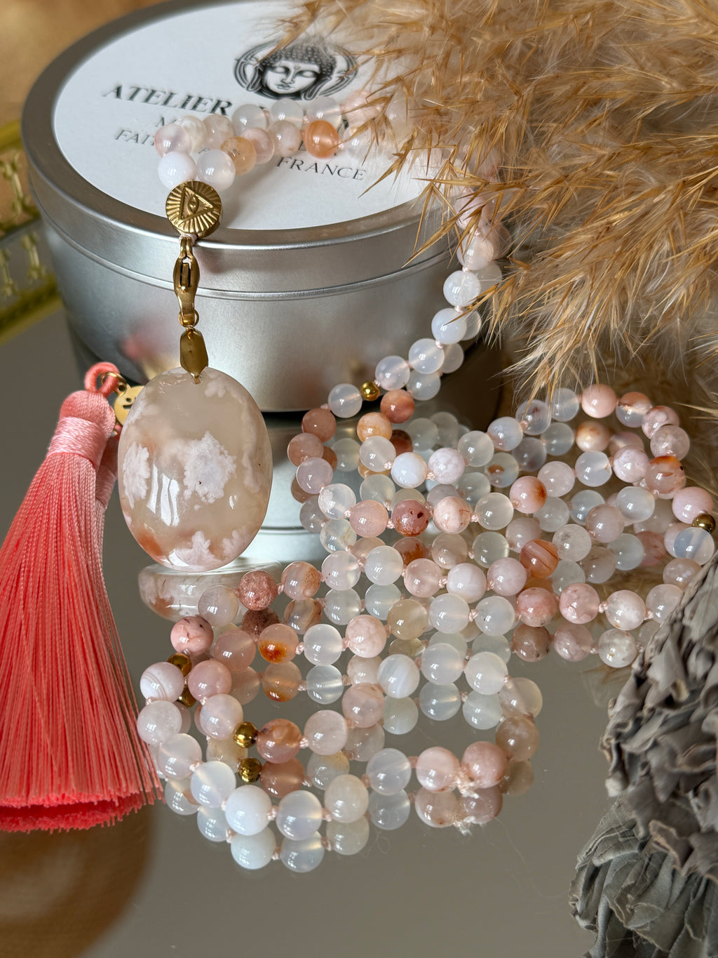 Mala en Agate fleur de cerisier - Soutien émotionnel
