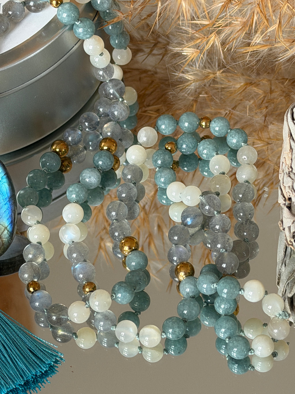 Mala n°106 - Suivre son chemin - Labradorite, Jade du Guatemala et Pierre de lune