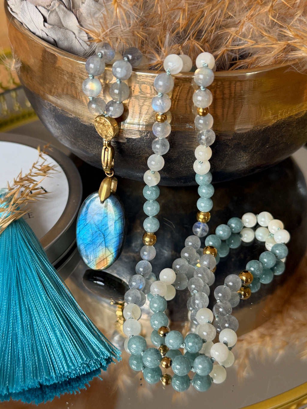 Mala n°106 - Suivre son chemin - Labradorite, Jade du Guatemala et Pierre de lune