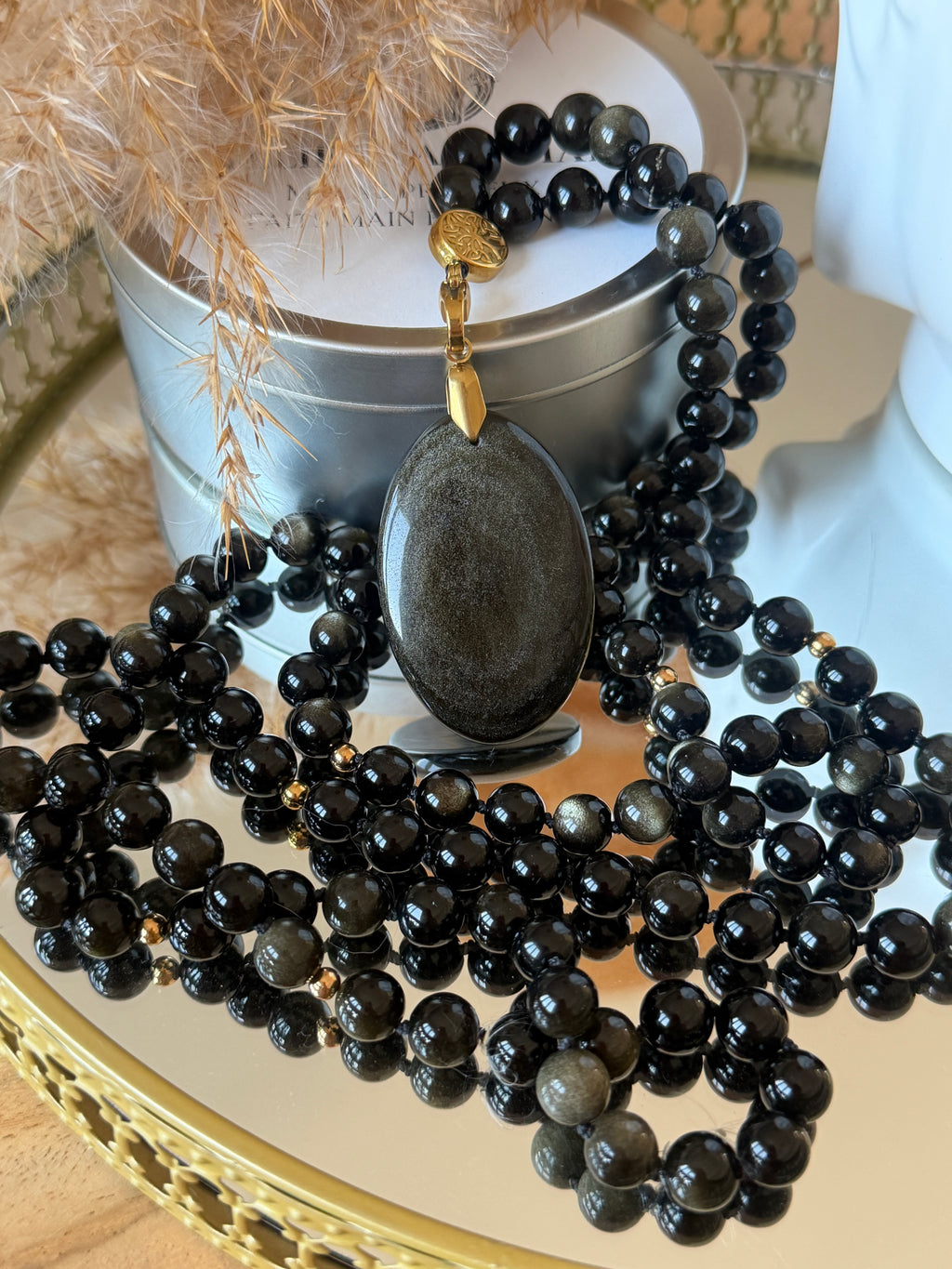 Mala XXL en Obsidienne dorée (grade 7A) - Protection et Force vitale
