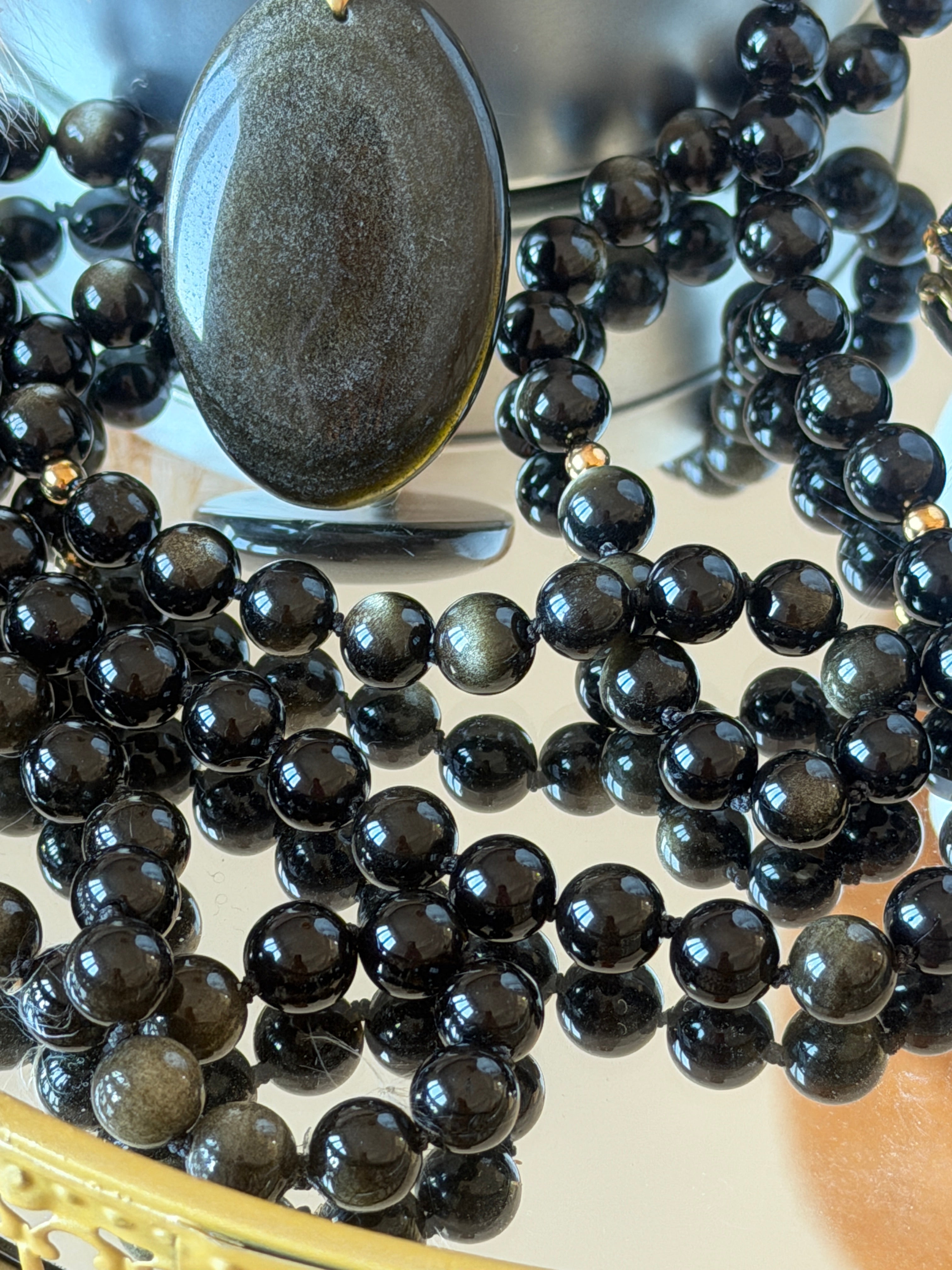 Mala XXL en Obsidienne dorée (grade 7A) - Protection et Force vitale