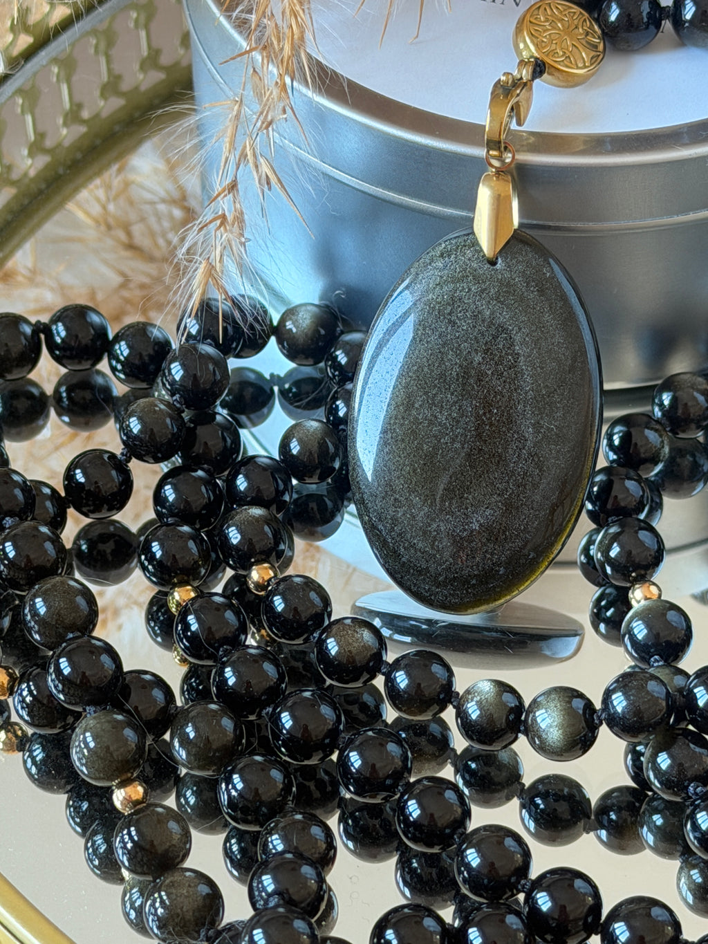 Mala XXL en Obsidienne dorée (grade 7A) - Protection et Force vitale