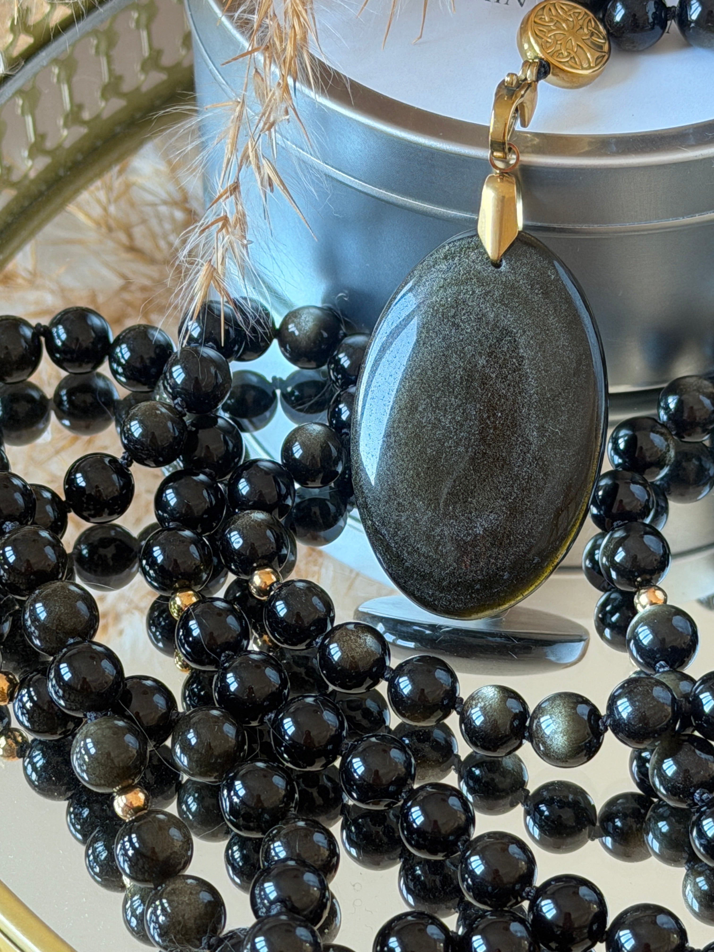 Mala XXL en Obsidienne dorée (grade 7A) - Protection et Force vitale