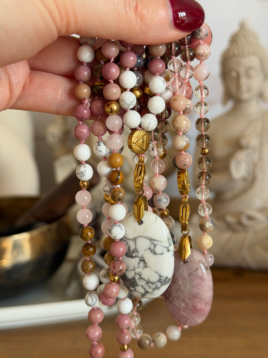 Mala n°129 - Se retrouver - Howlite, Rhodonite, Quartz rose et Jaspe paysage