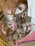 Mala n°137 - Nouveau souffle - Opale rose, Quartz fumé et Cristal de roche