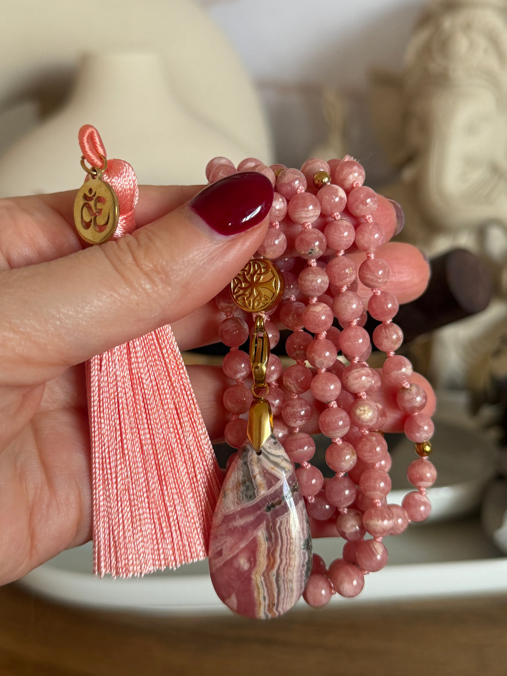 Mala précieux en Rhodochrosite (grade 5A) - Guérison émotionnelle profonde