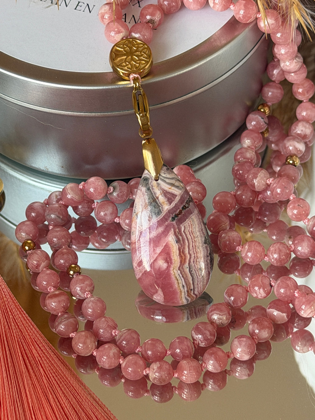 Mala précieux en Rhodochrosite (grade 5A) - Guérison émotionnelle profonde