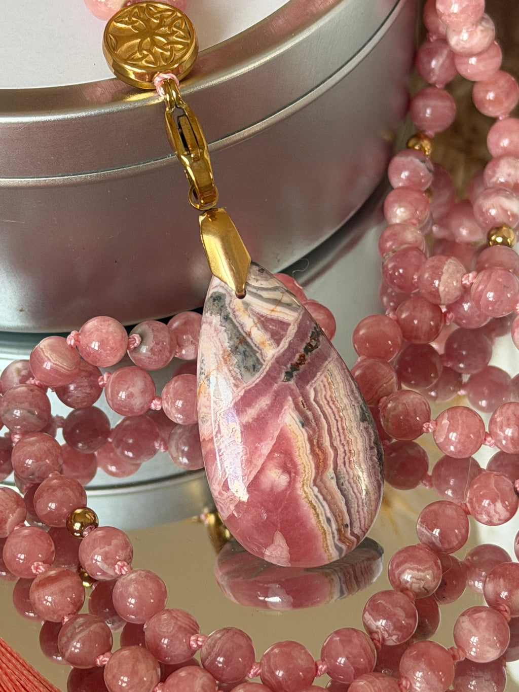 Mala précieux en Rhodochrosite (grade 5A) - Guérison émotionnelle profonde