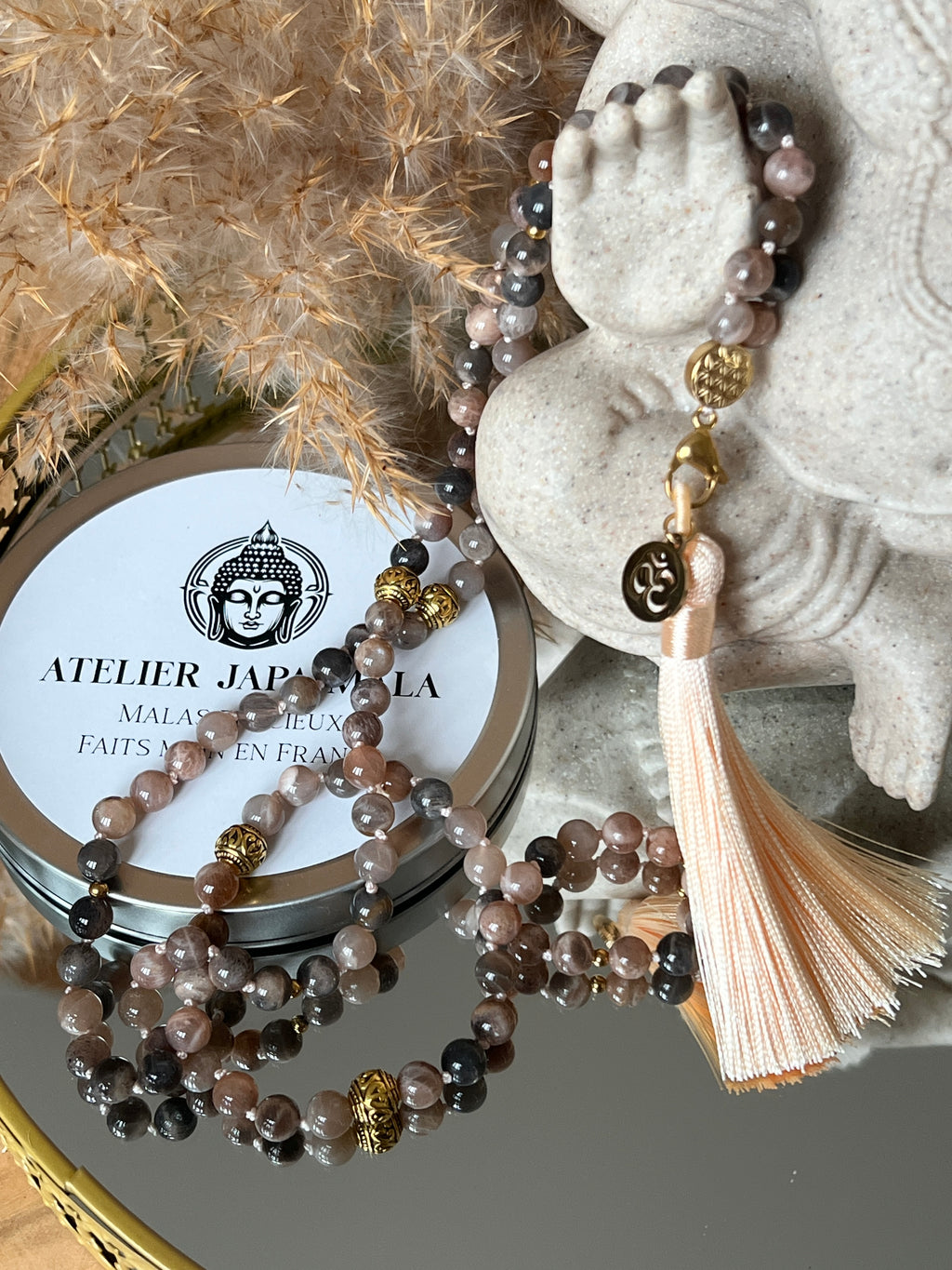 Mala en Pierre de lune noire - Réconfort et Apaisement