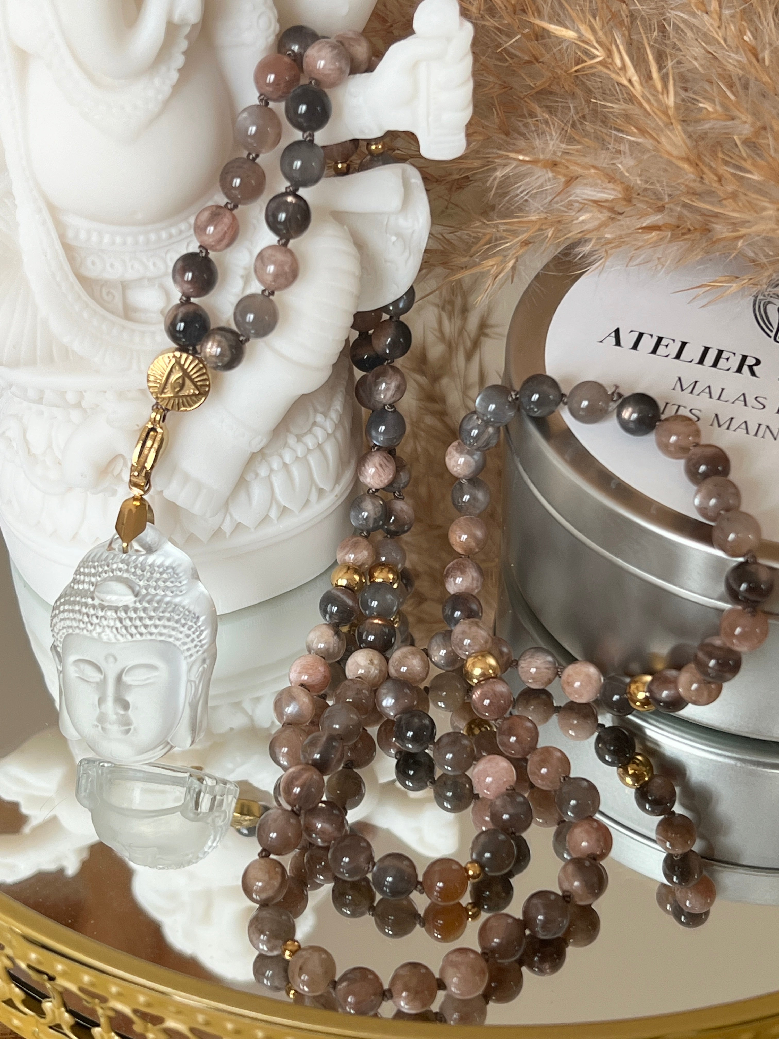 Mala en Pierre de lune noire - Réconfort et Apaisement