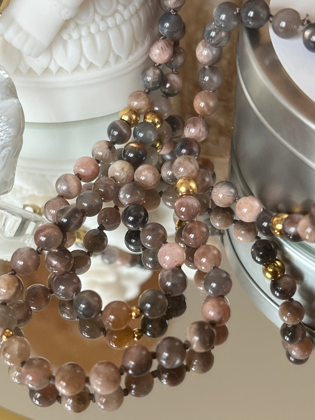 Mala en Pierre de lune noire - Réconfort et Apaisement