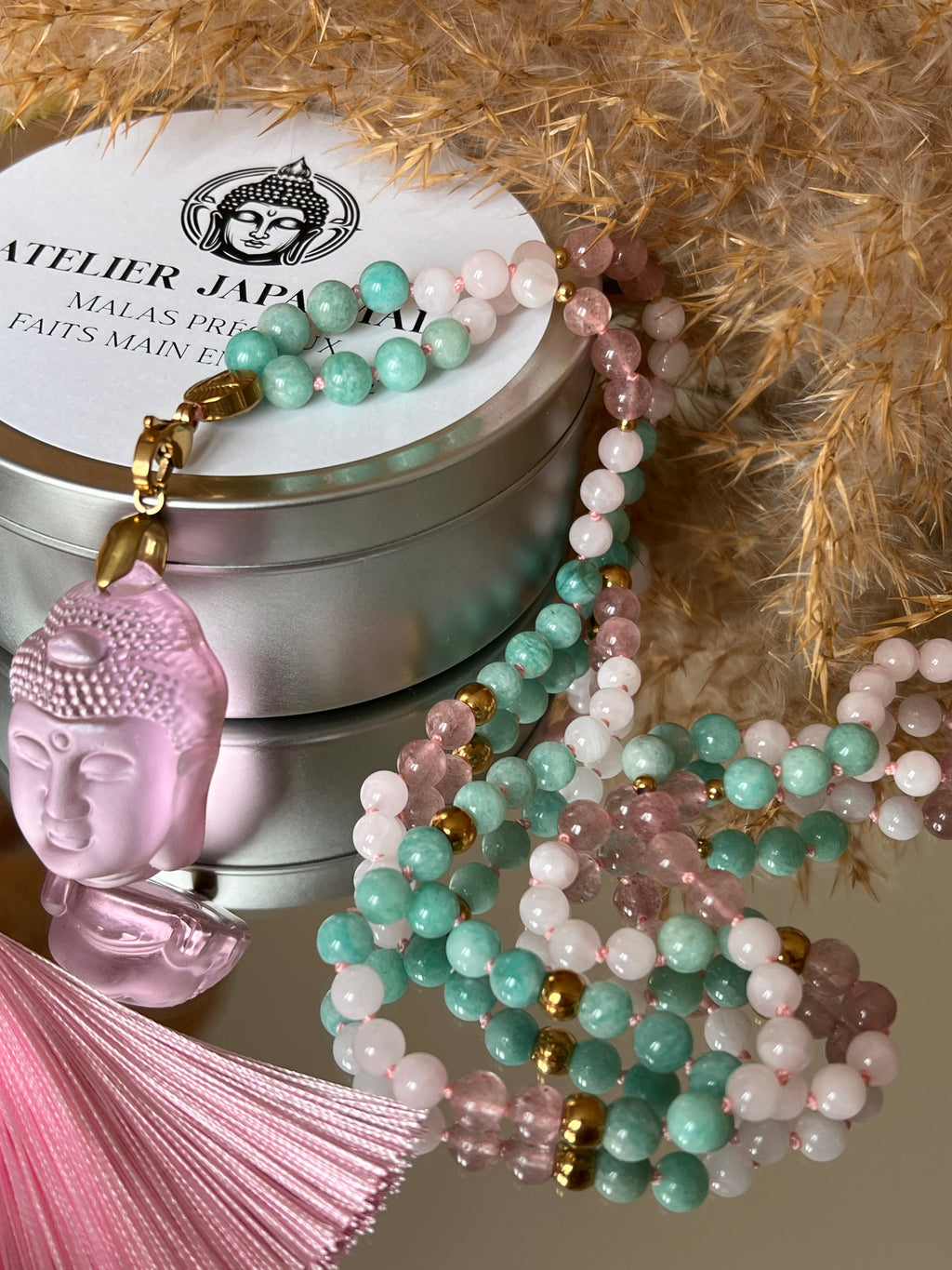 Mala n°57 - Tendresse affirmée - Amazonite, Quartz fraise et Quartz rose