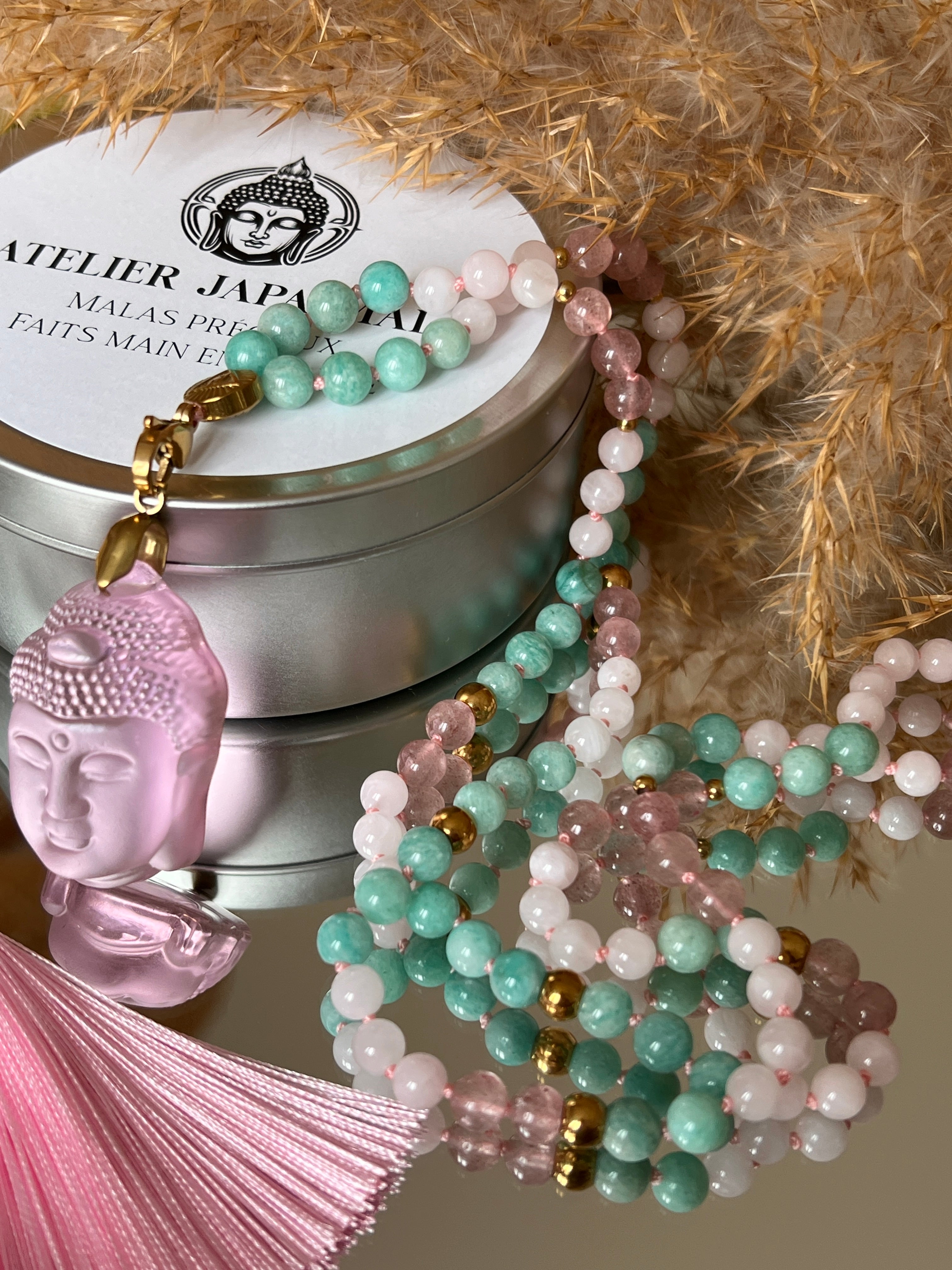 Mala n°57 - Tendresse affirmée - Amazonite, Quartz fraise et Quartz rose