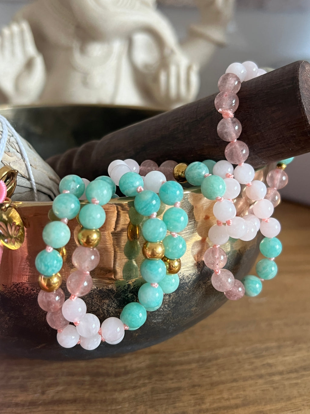 Mala n°57 - Tendresse affirmée - Amazonite, Quartz fraise et Quartz rose