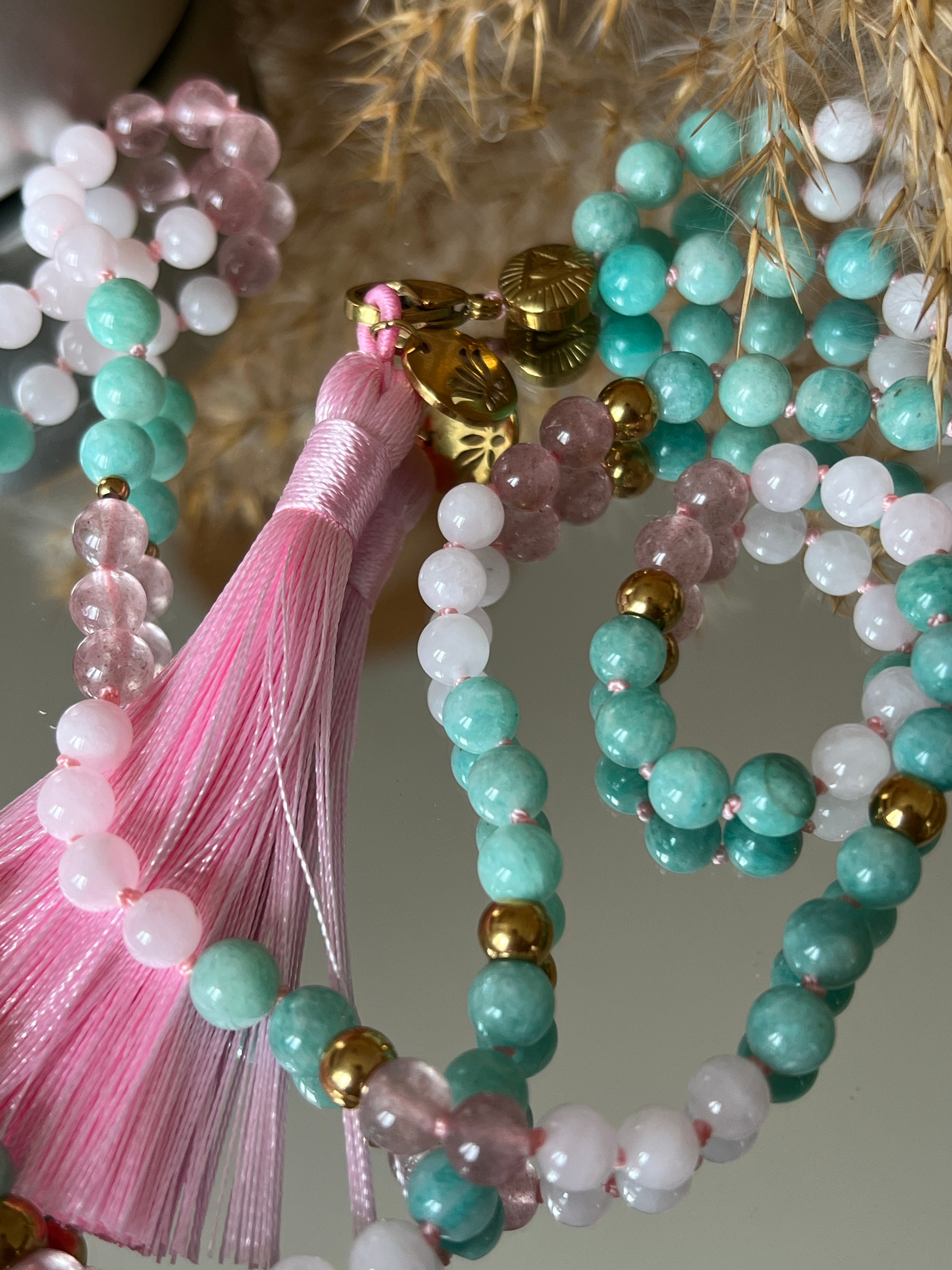 Mala n°57 - Tendresse affirmée - Amazonite, Quartz fraise et Quartz rose