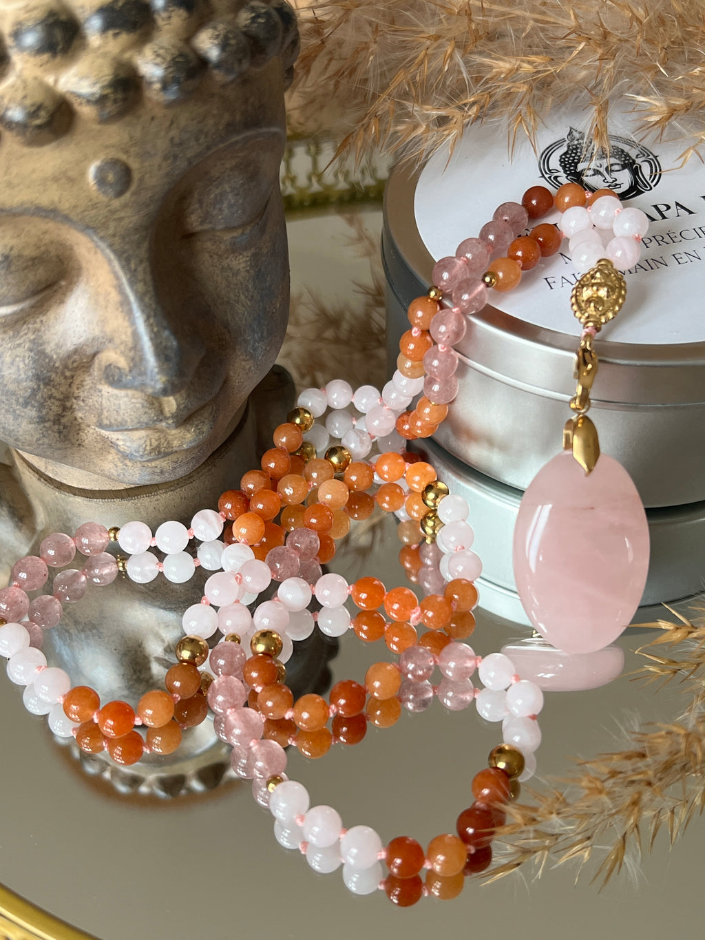 Mala n°42 - S'aimer (enfin) - Quartz rose, Quartz fraise et Aventurine orange