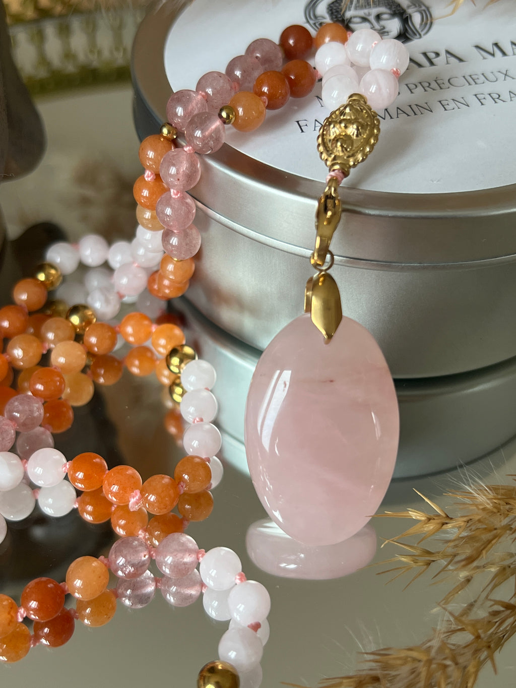 Mala n°42 - S'aimer (enfin) - Quartz rose, Quartz fraise et Aventurine orange
