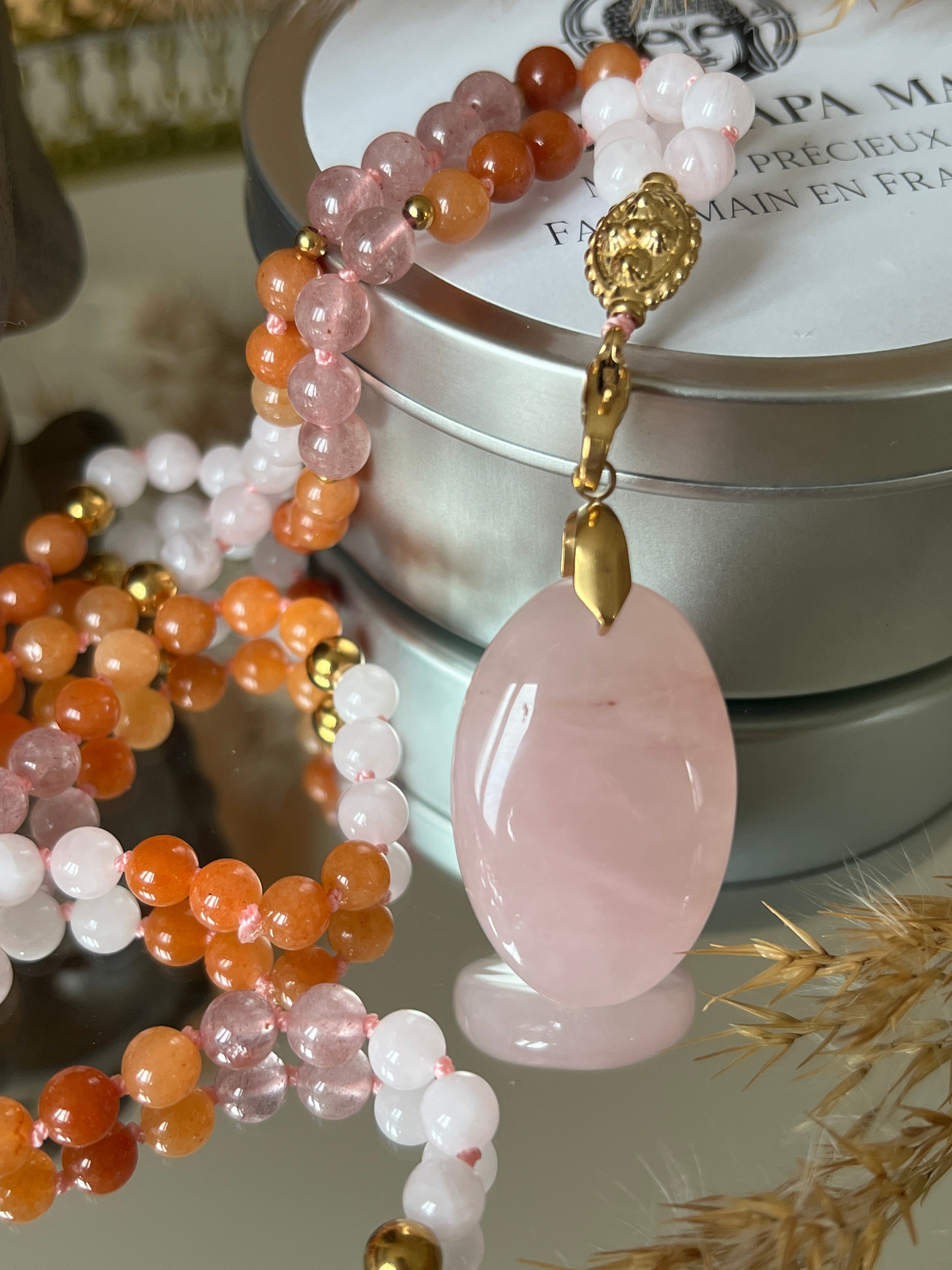 Mala n°42 - S'aimer (enfin) - Quartz rose, Quartz fraise et Aventurine orange