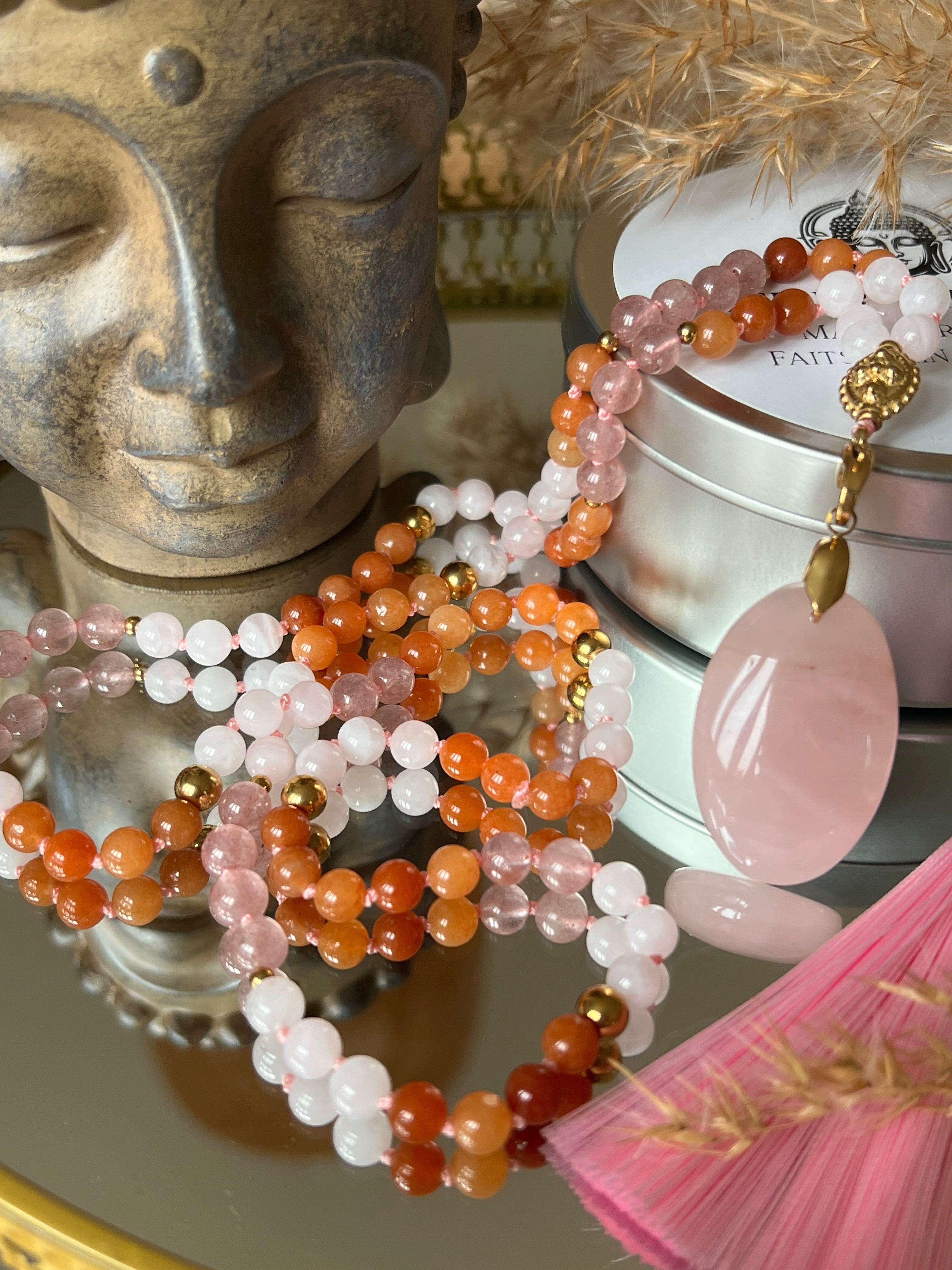 Mala n°42 - S'aimer (enfin) - Quartz rose, Quartz fraise et Aventurine orange