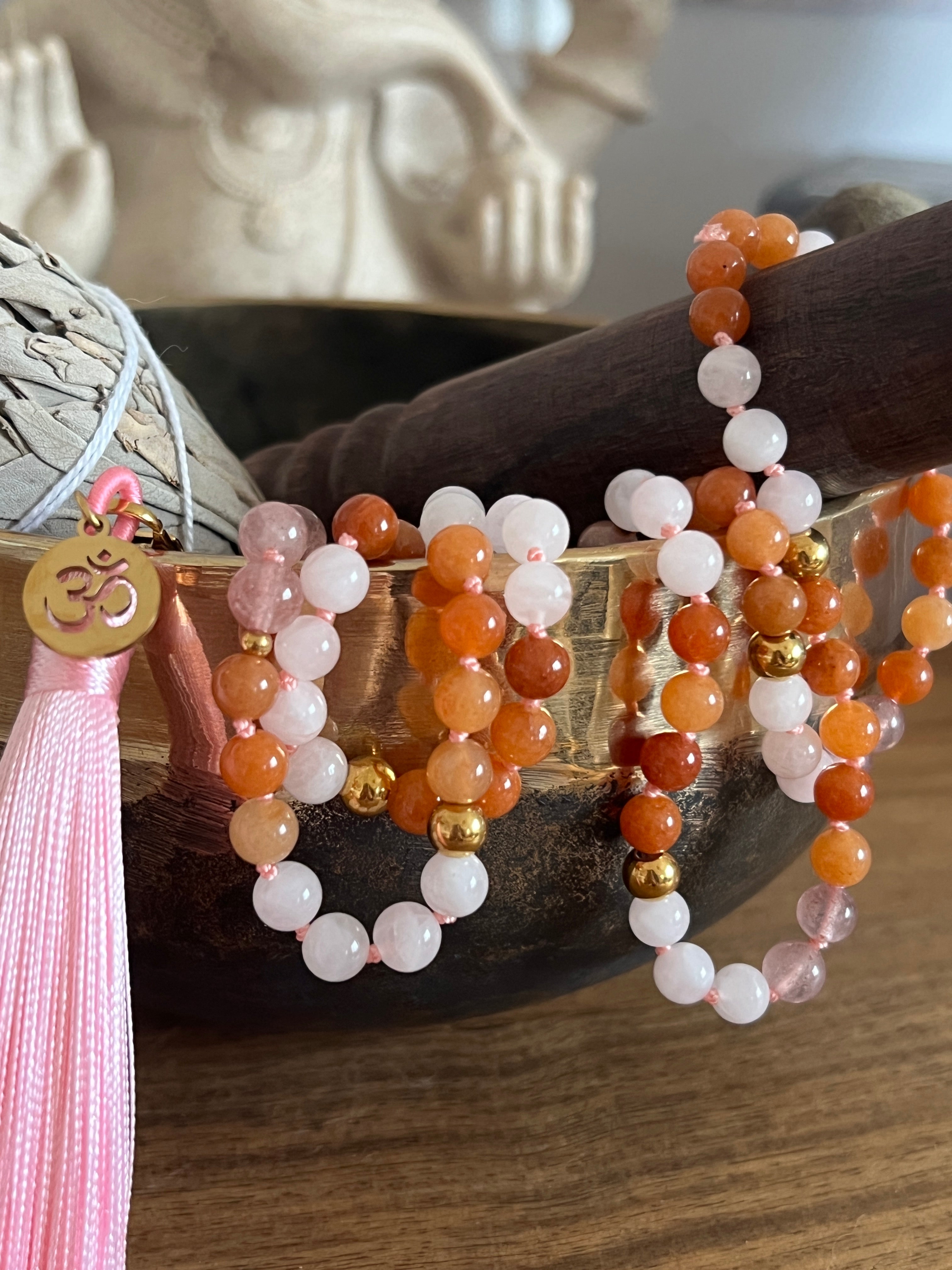 Mala n°42 - S'aimer (enfin) - Quartz rose, Quartz fraise et Aventurine orange