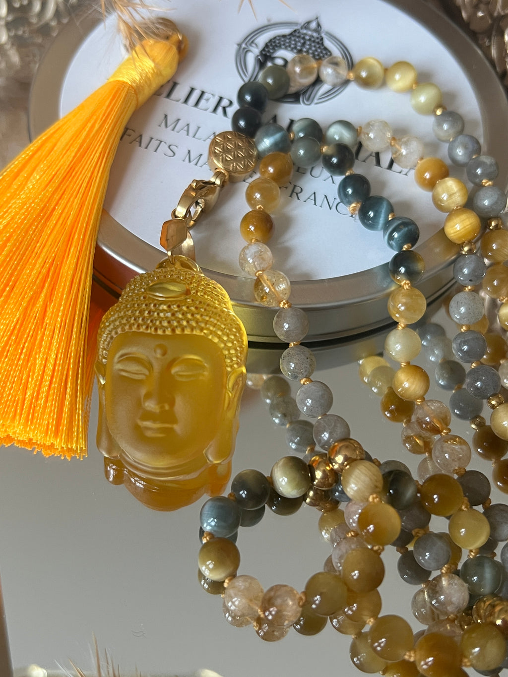 Mala n°43 - Puissance solaire - Citrine, Oeil de tigre gris et Labradorite