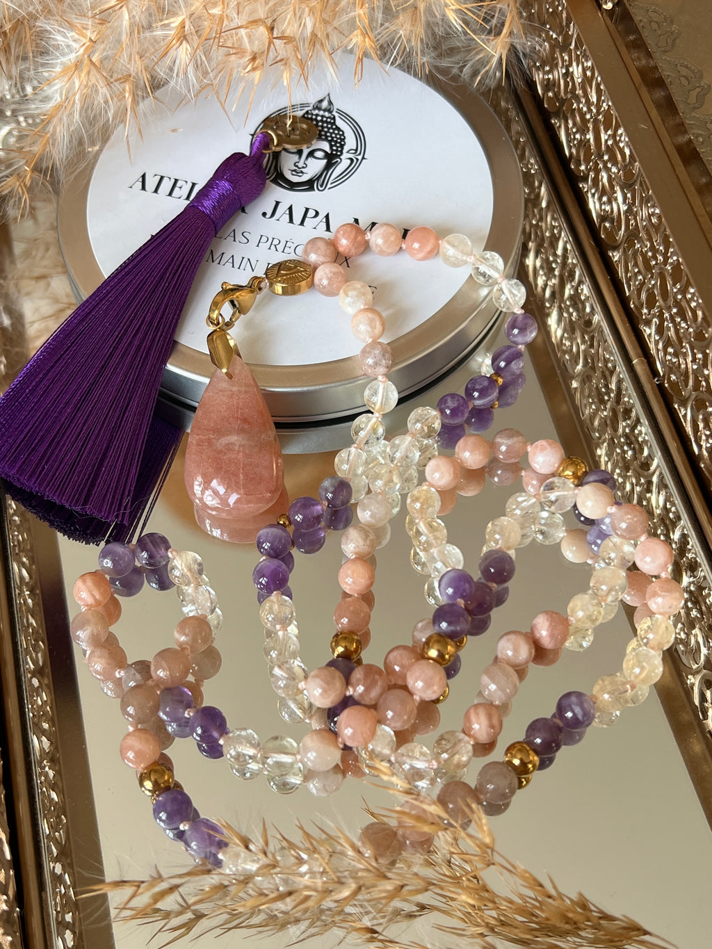 Mala n°39 - Intuition lumineuse - Pierre de lune, Citrine et Améthyste