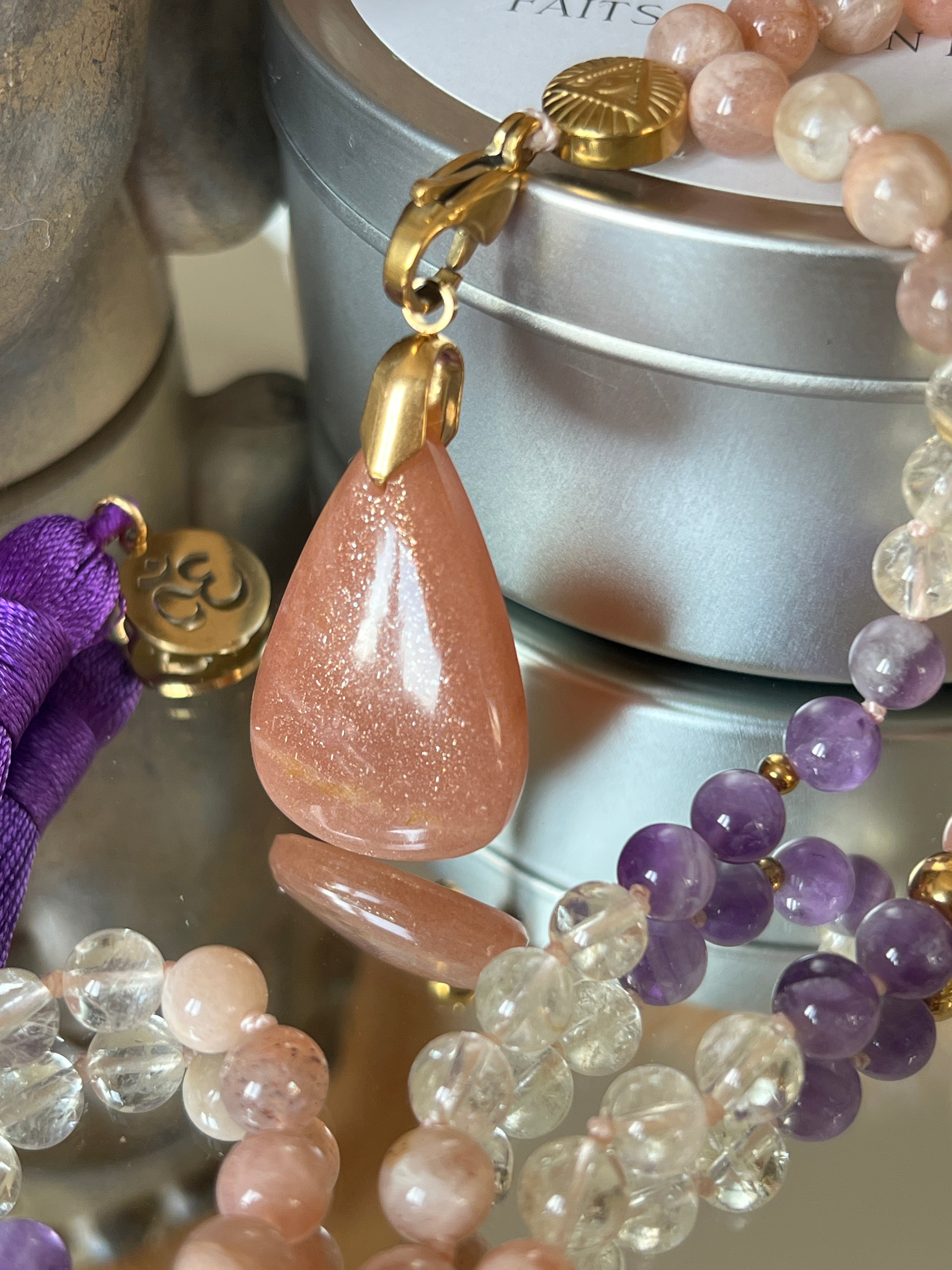 Mala n°39 - Intuition lumineuse - Pierre de lune, Citrine et Améthyste