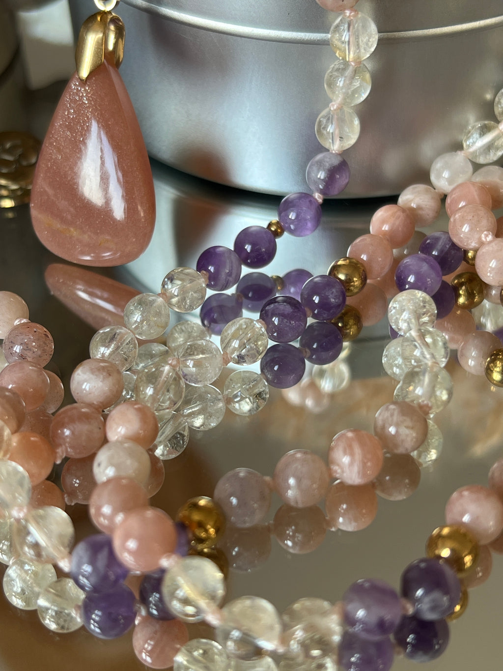 Mala n°39 - Intuition lumineuse - Pierre de lune, Citrine et Améthyste