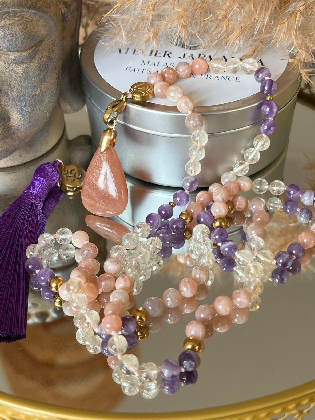 Mala n°39 - Intuition lumineuse - Pierre de lune, Citrine et Améthyste