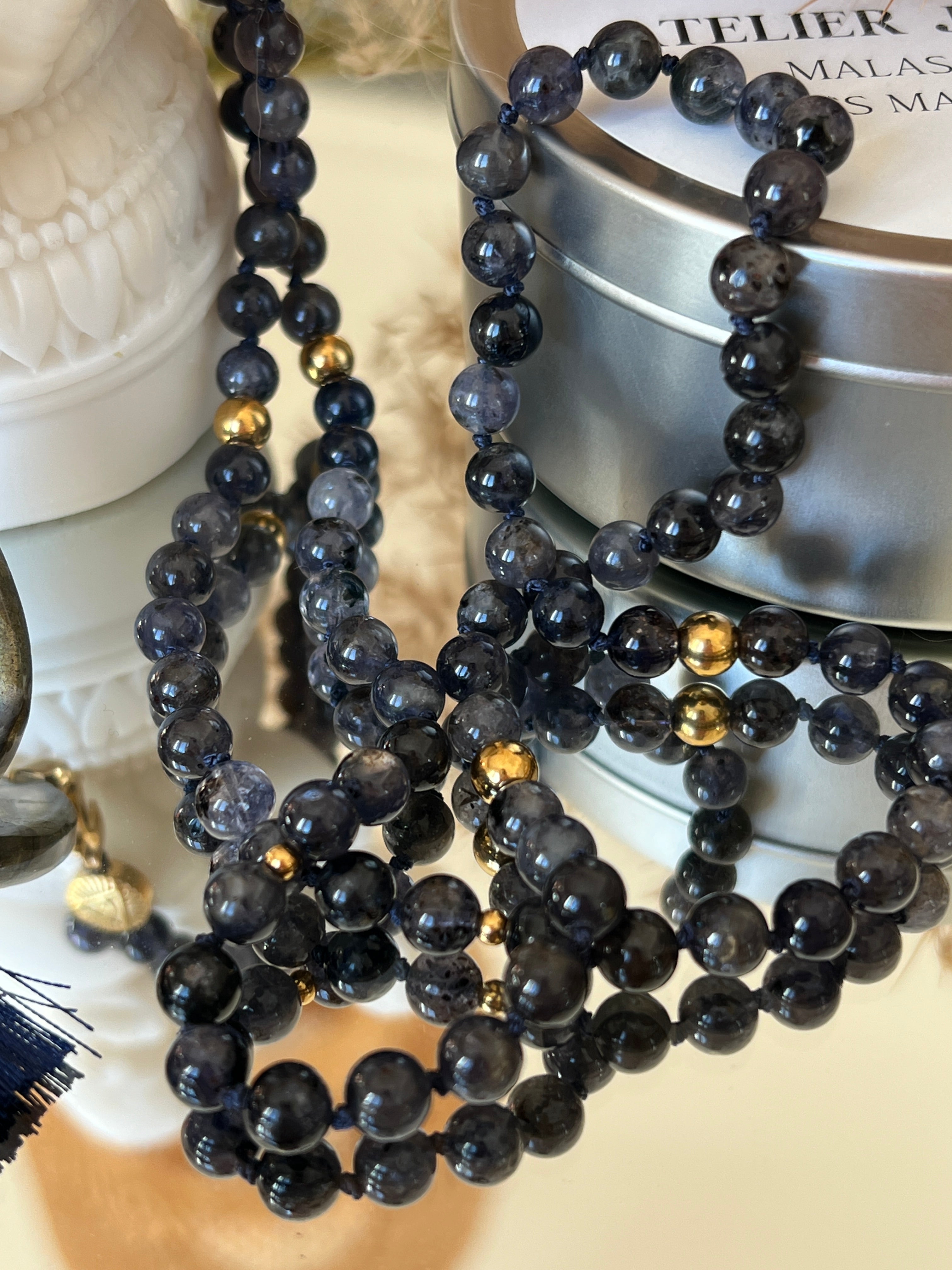 Mala précieux en iolite - Equilibre émotionnel