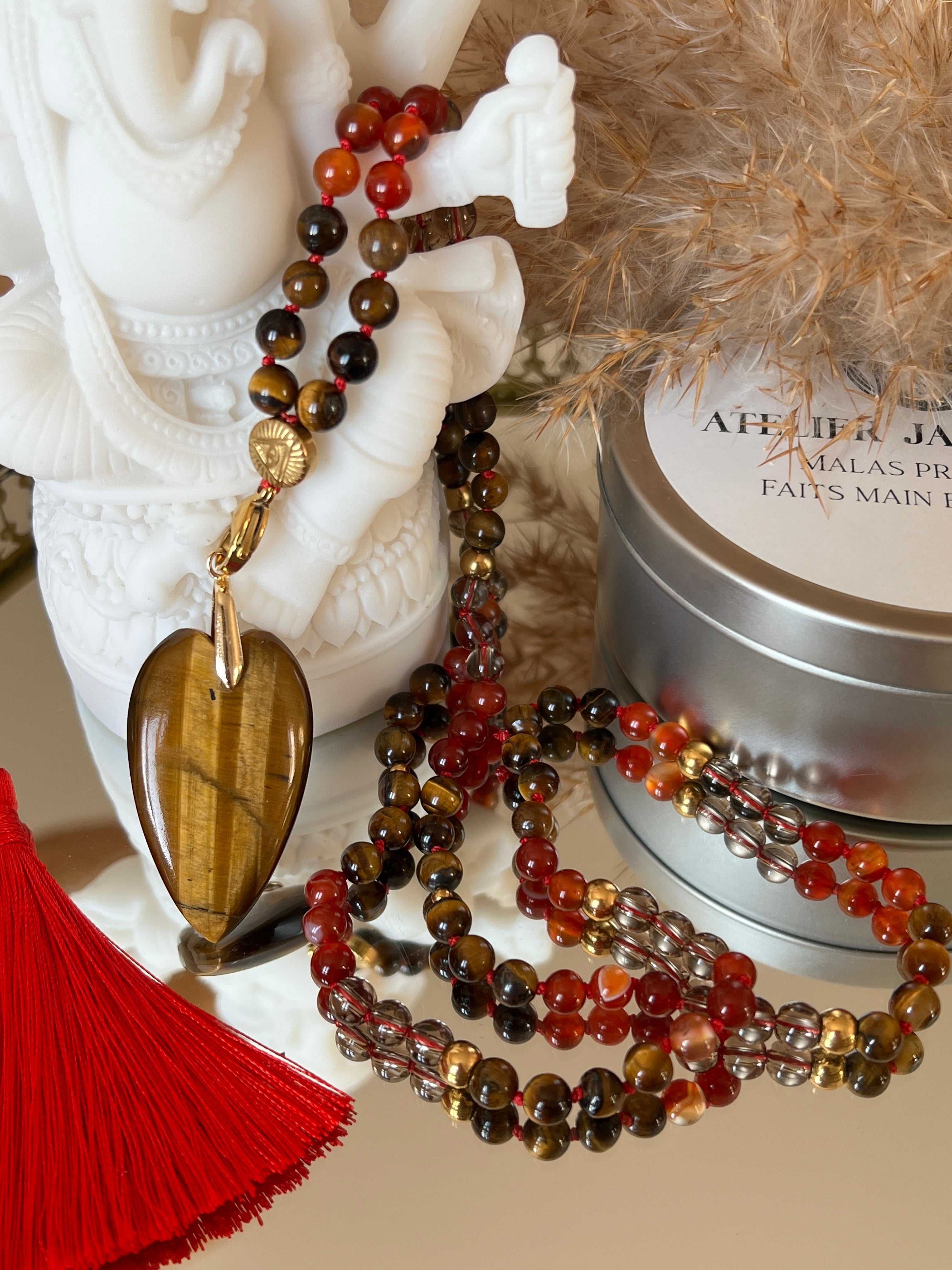 Mala n°55 - Puissance vitale - Cornaline, Oeil de tigre et Quartz fumé