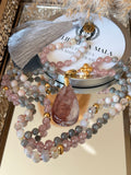 Mala n°50 - Lumière de coeur - Agate fleur de cerisier, Labradorite et Quartz fraise