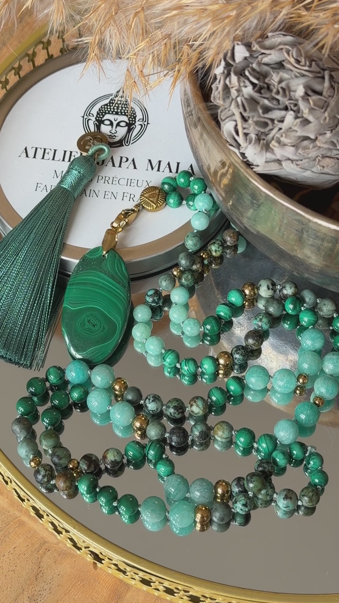 Mala n°108 - (Re)lâcher la pression mentale - Malachite, Amazonite du Pérou et Turquoise d'Afrique